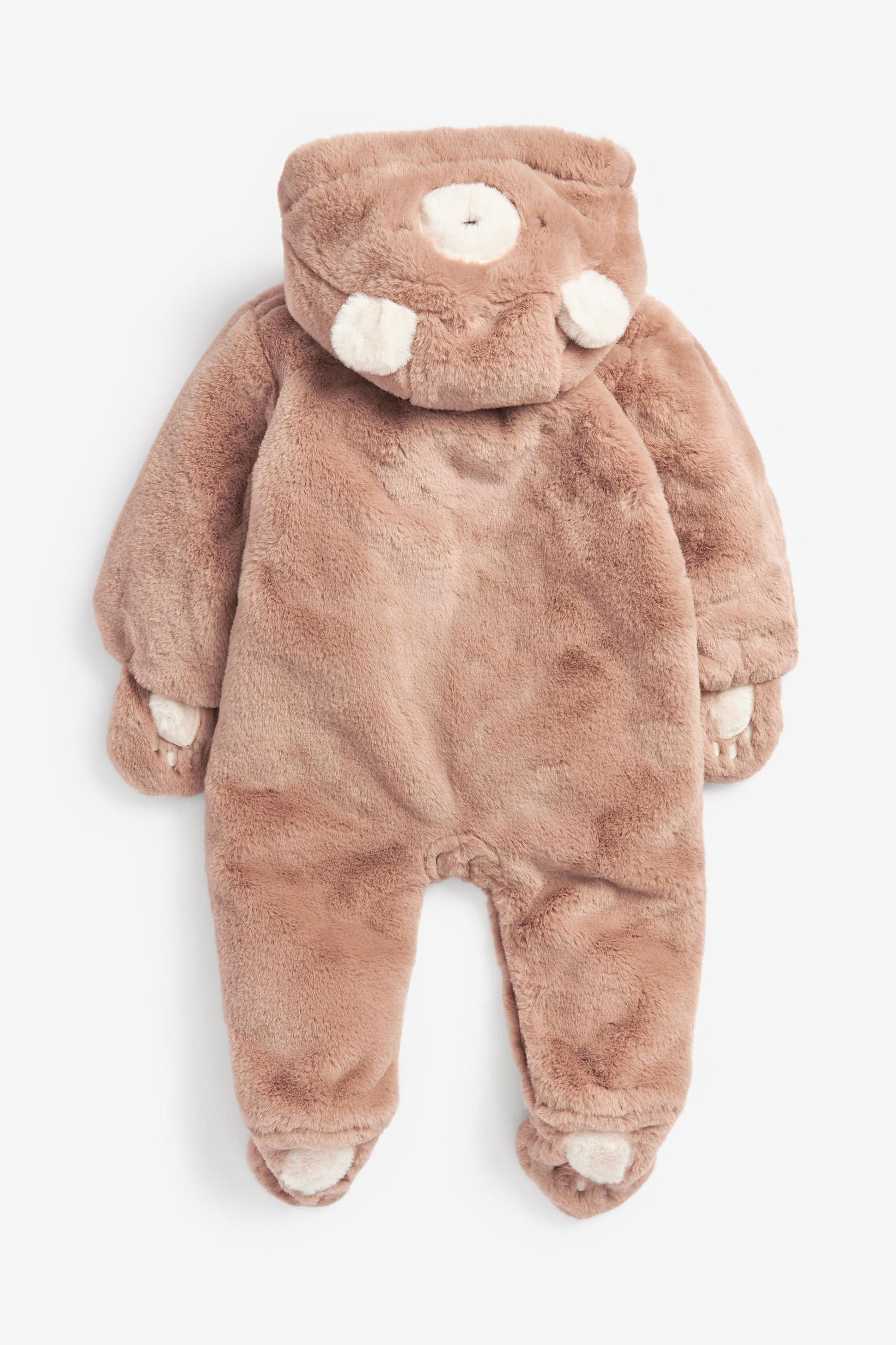 Brown Fleece Hooded Pramsuit with Detachable Mitts (0mths-2yrs)