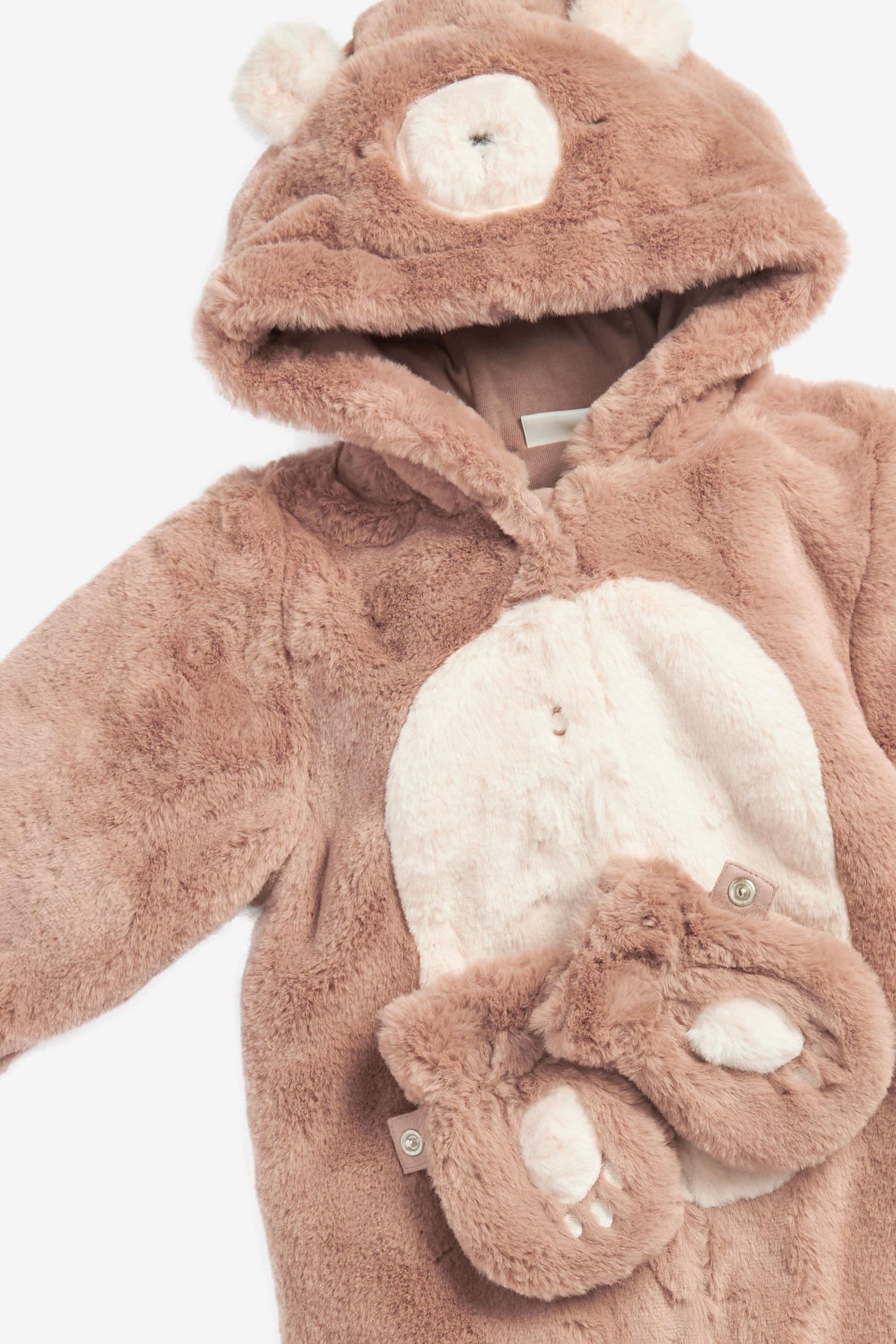 Brown Fleece Hooded Pramsuit with Detachable Mitts (0mths-2yrs)