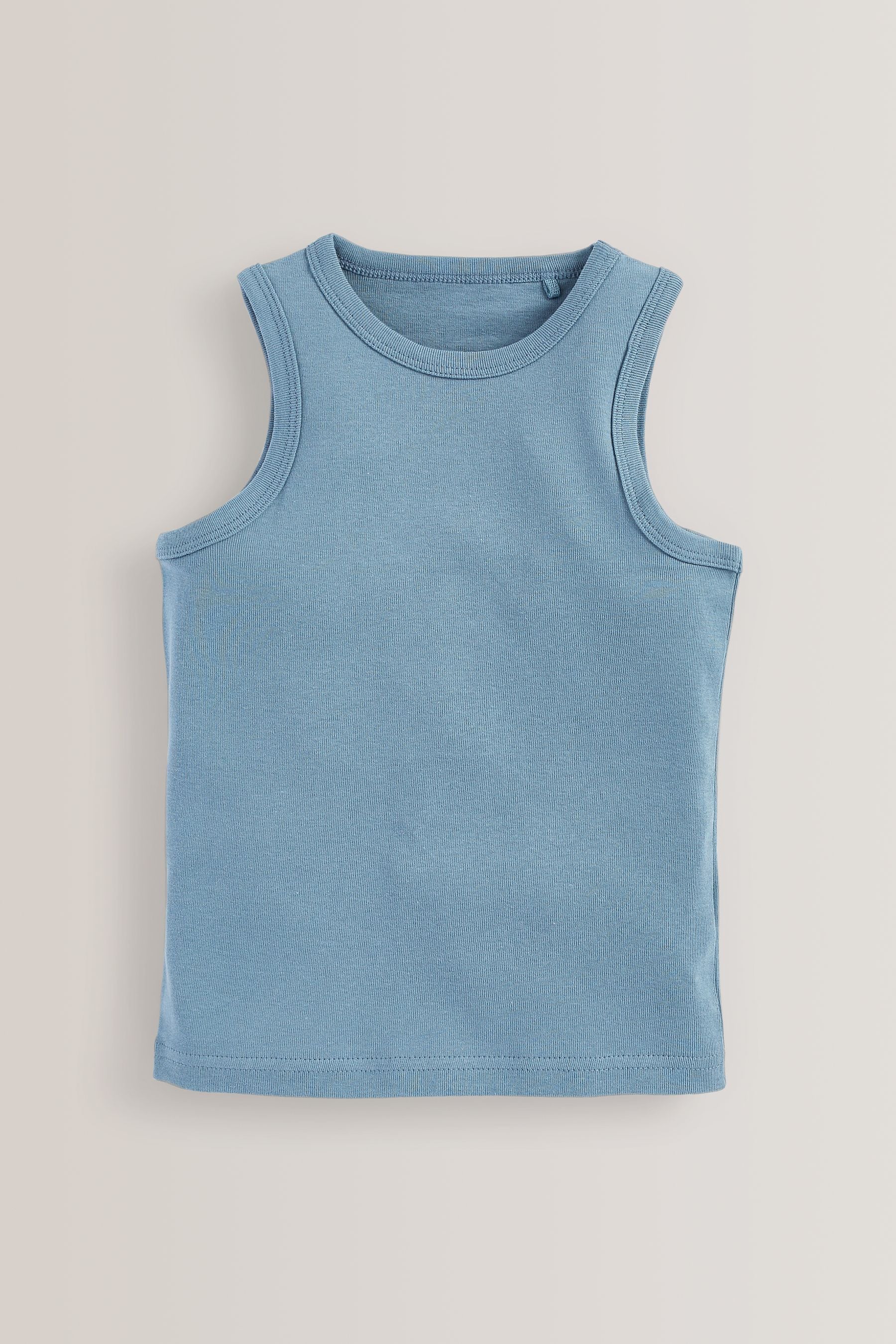 Blue 100% Cotton' to header Vests 5 Pack (1.5-16yrs)