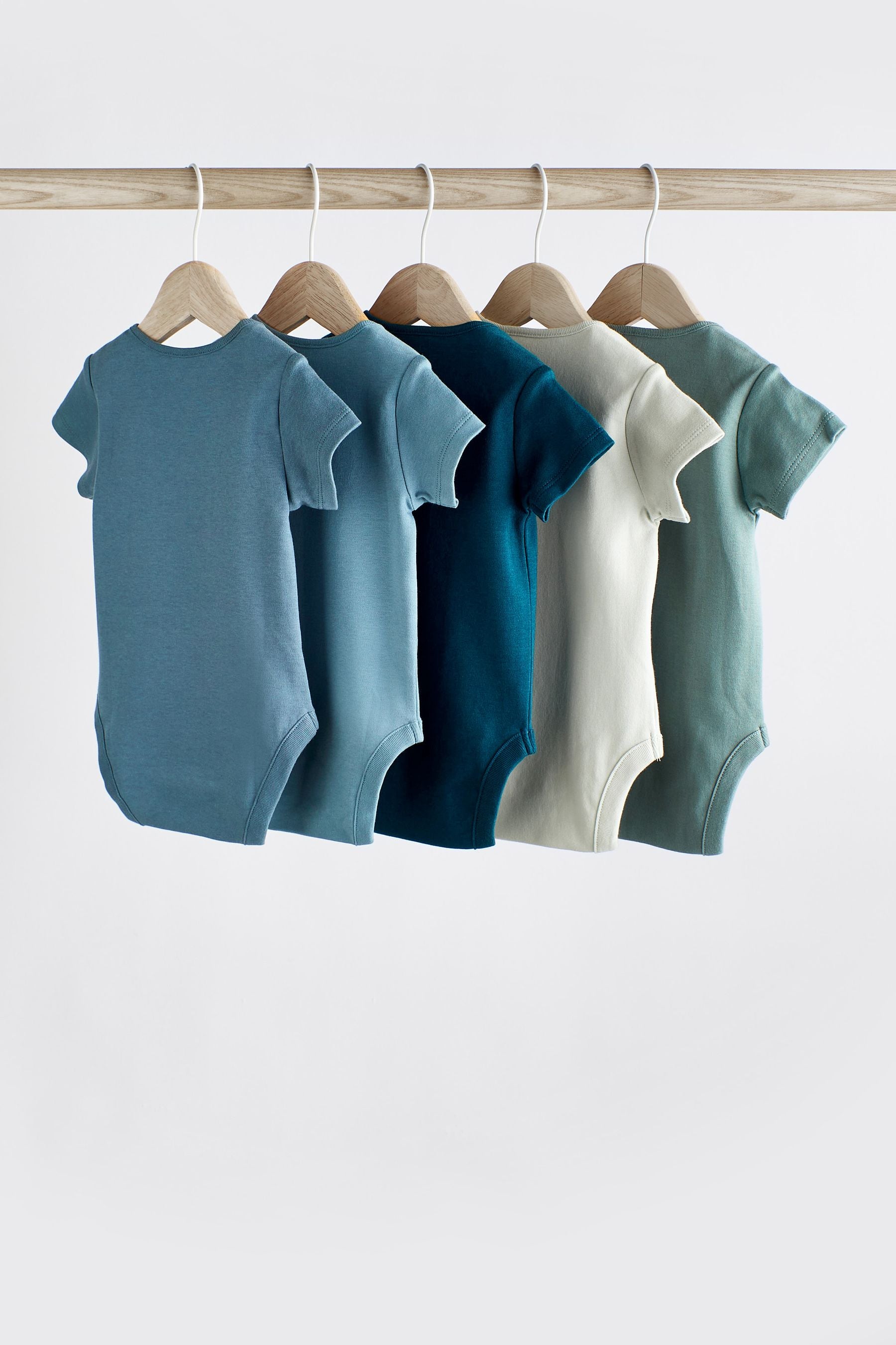 Petrol Blue 5 Pack Plain Baby Bodysuits