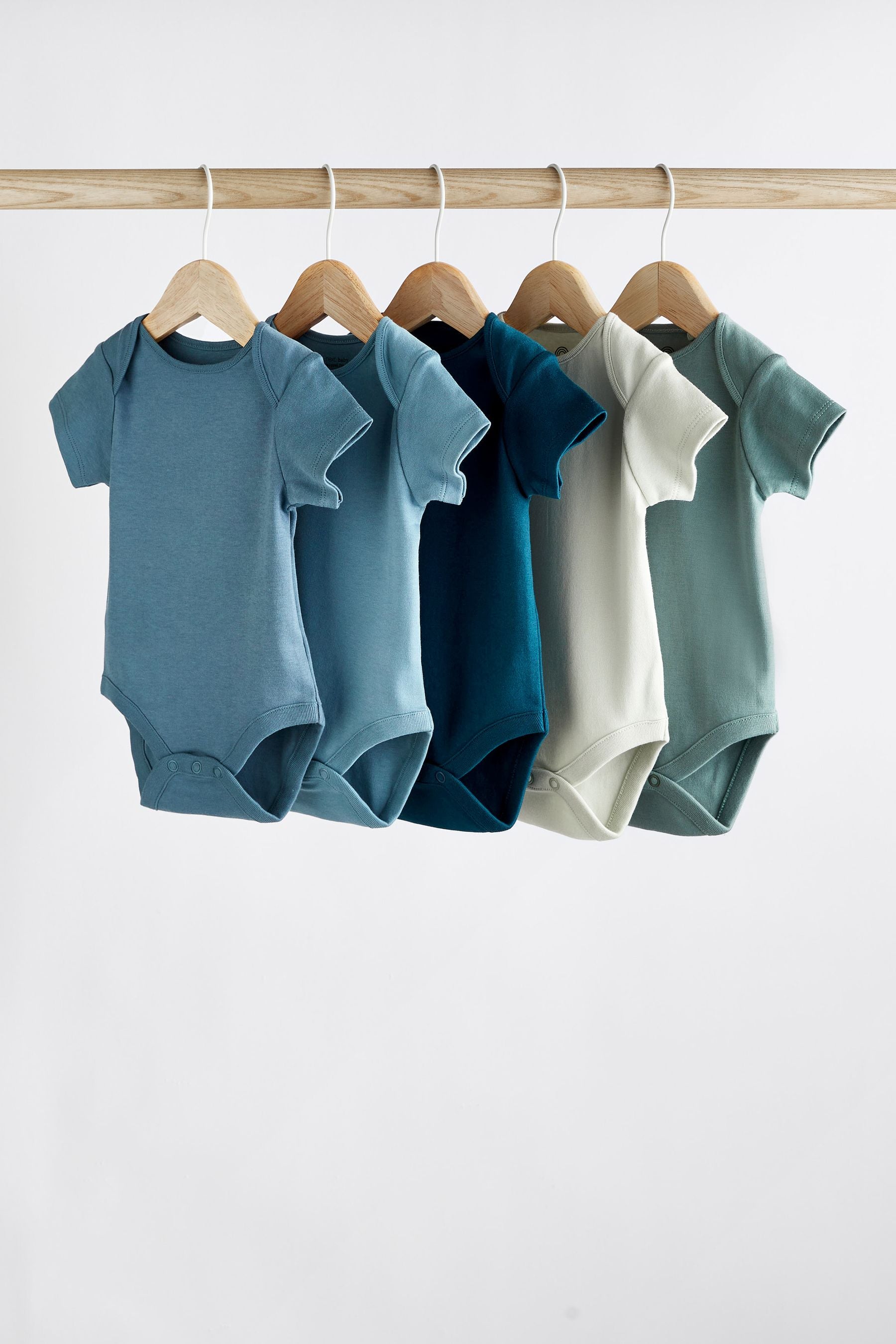 Petrol Blue 5 Pack Plain Baby Bodysuits