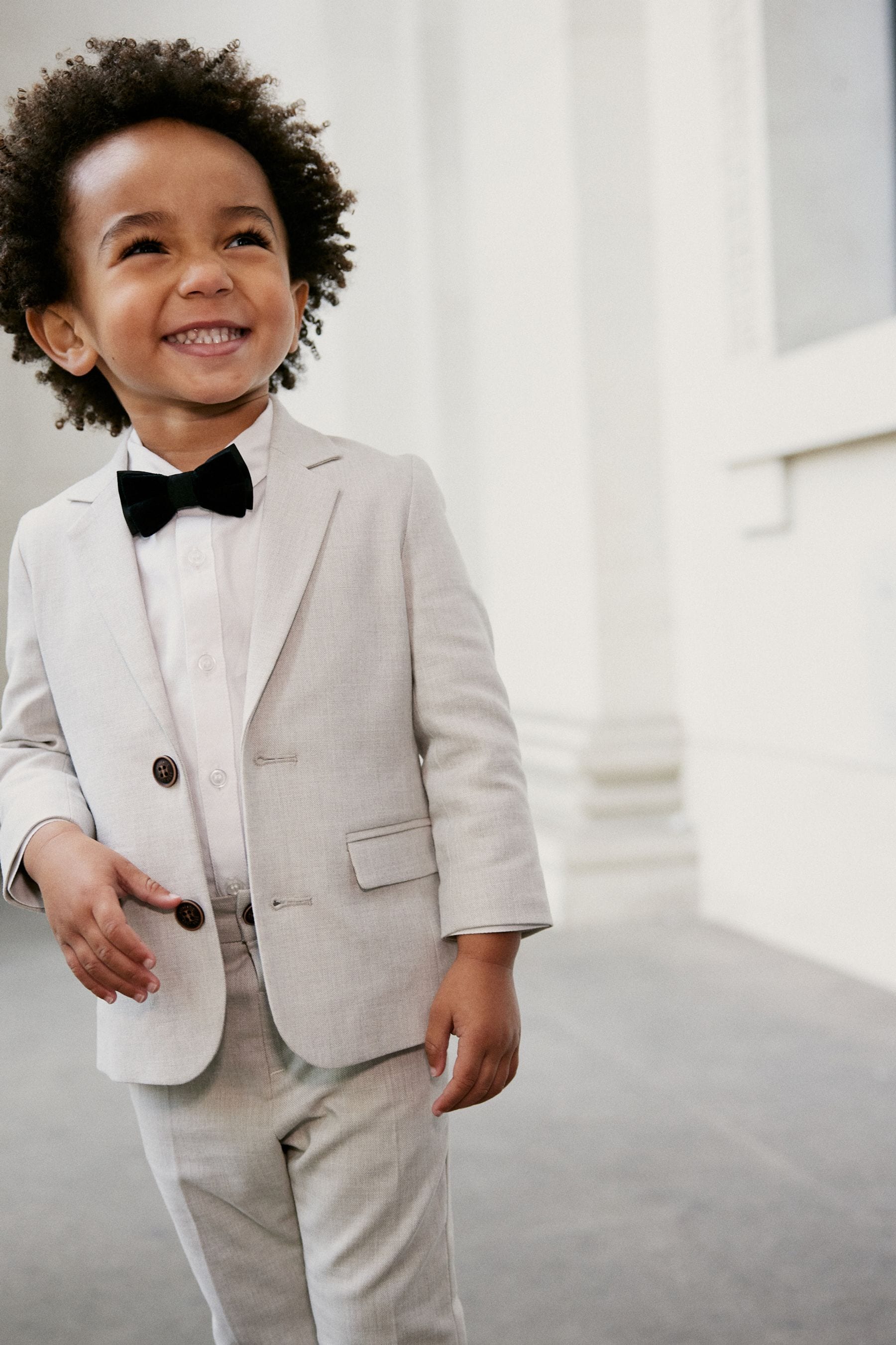 Neutral Blazer Shirt Trousers And Bow Tie Set With Linen (3mths-9yrs)