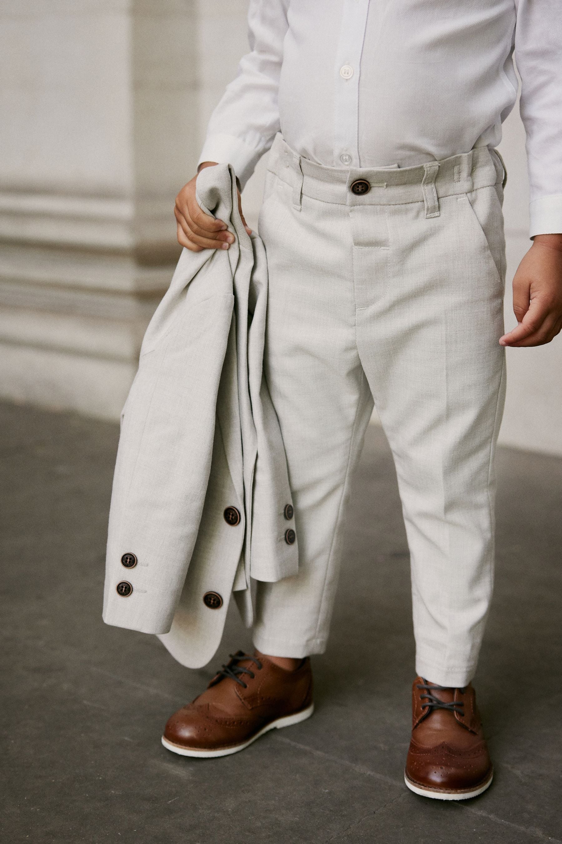 Neutral Blazer Shirt Trousers And Bow Tie Set With Linen (3mths-9yrs)