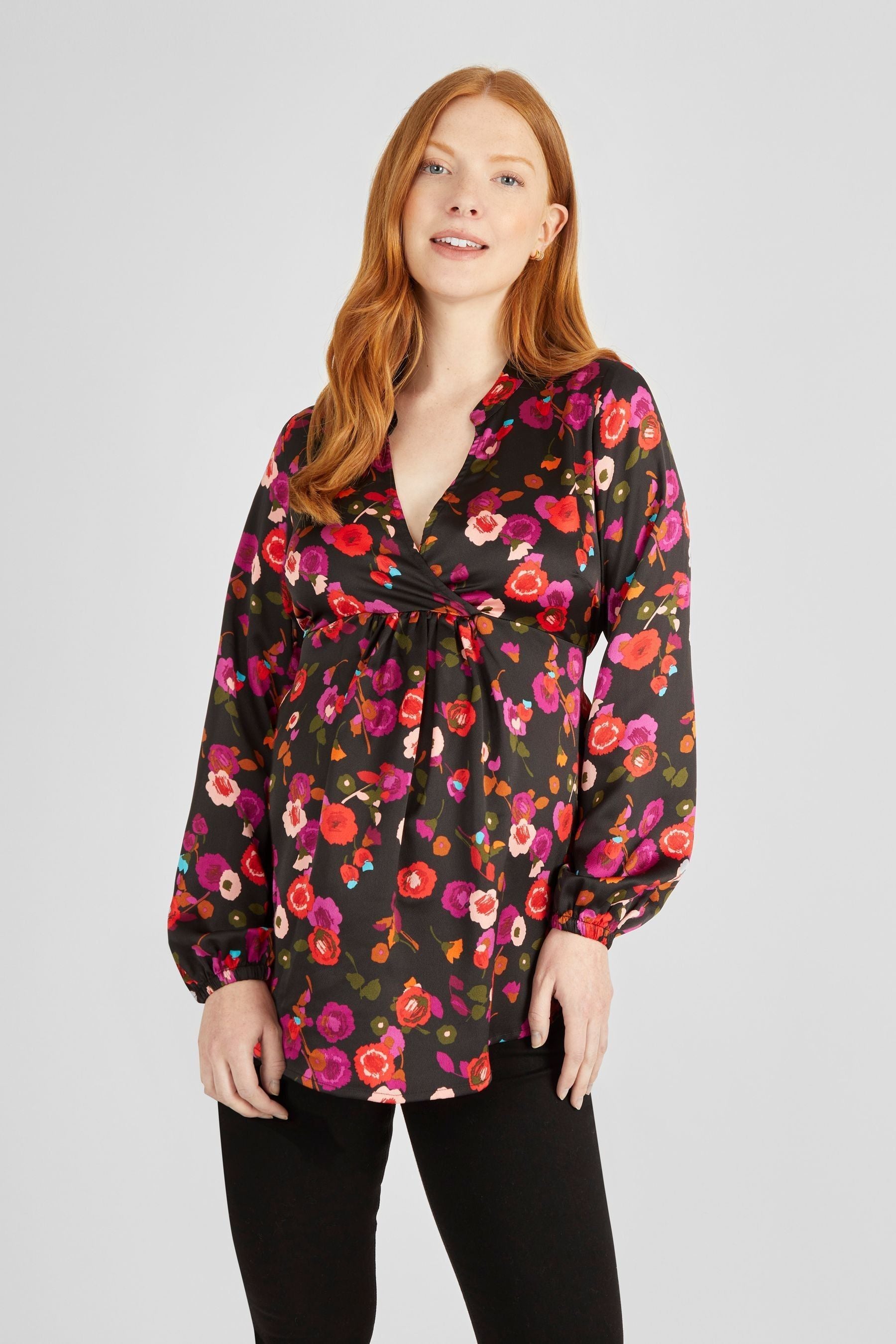 Black JoJo Maman Bébé Floral Maternity Blouse