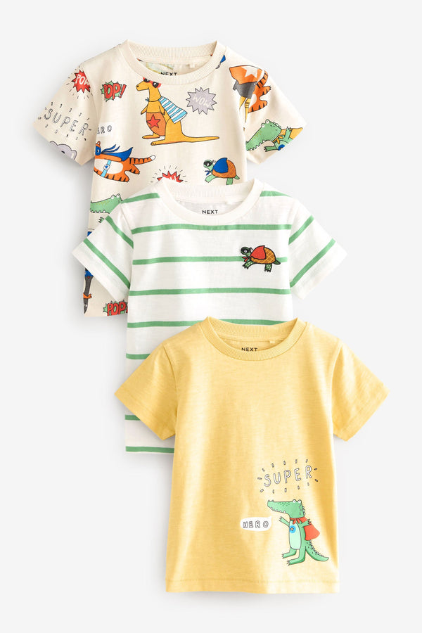 Yellow/Green 100% Cotton Short Sleeve Character T-Shirts 3 Pack (3mths-7yrs)