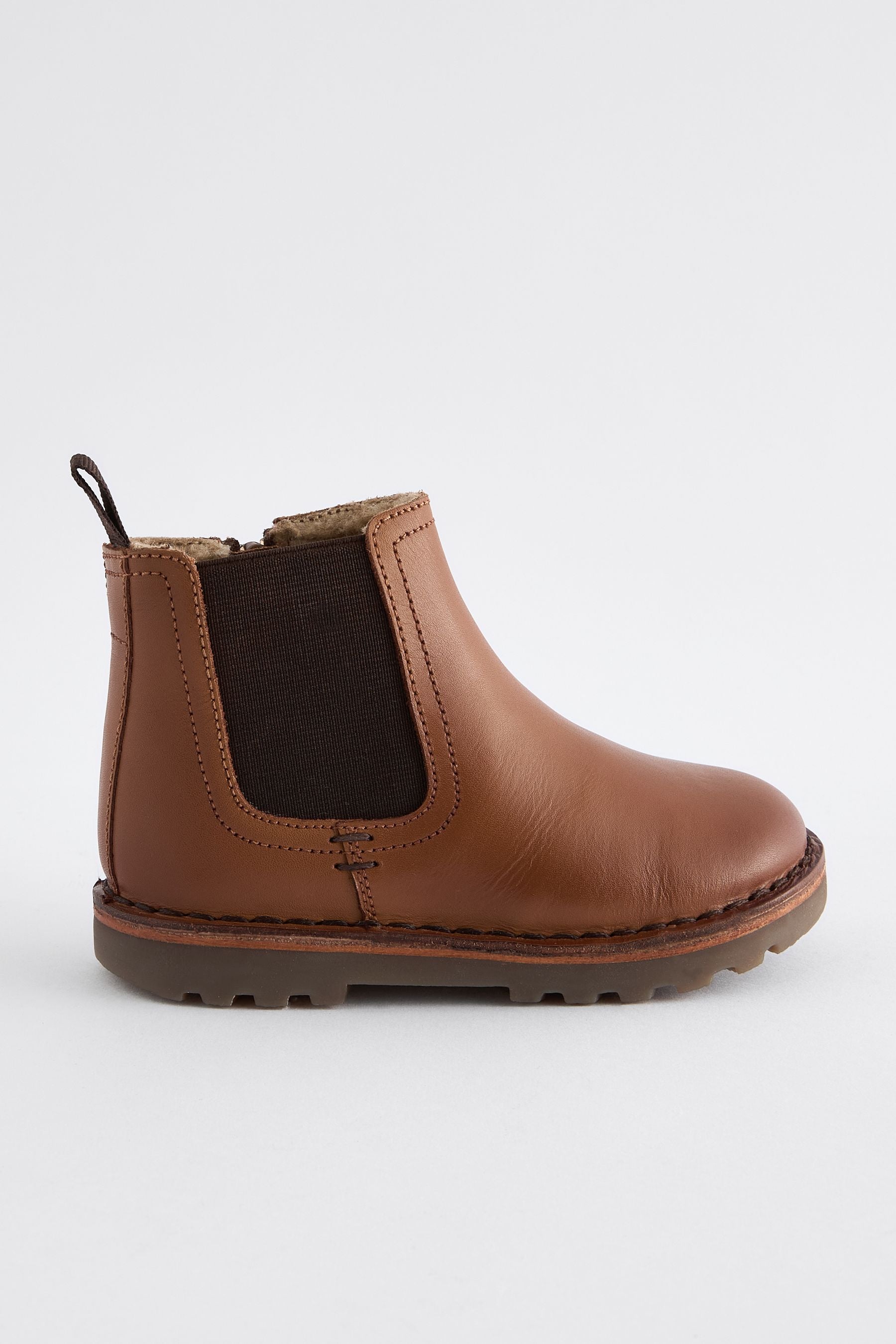 Tan Brown Standard Fit (F) Warm Lined Leather Chelsea Boots