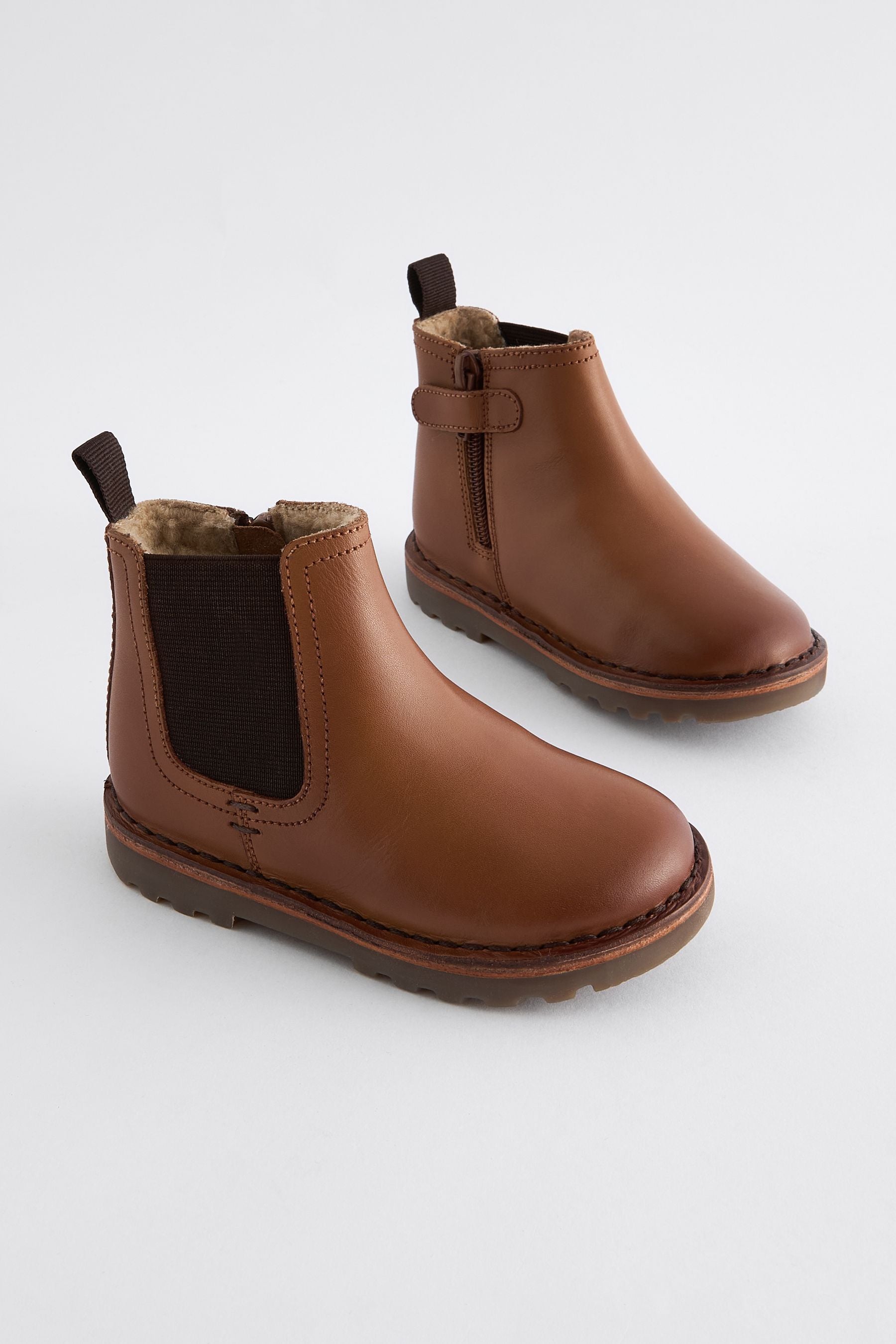 Tan Brown Wide Fit (G) Warm Lined Leather Chelsea Boots