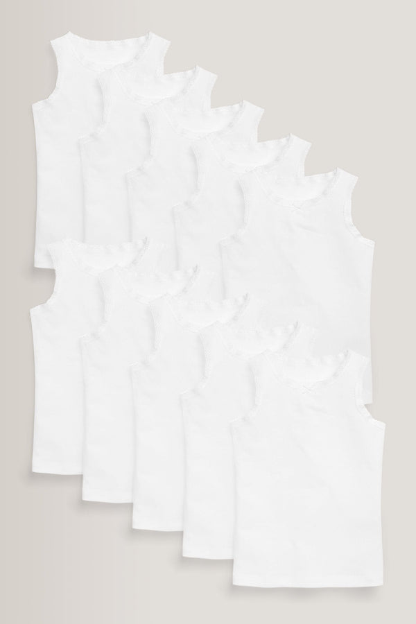 White Lace Trim 10 Pack Vests (1.5-16yrs)