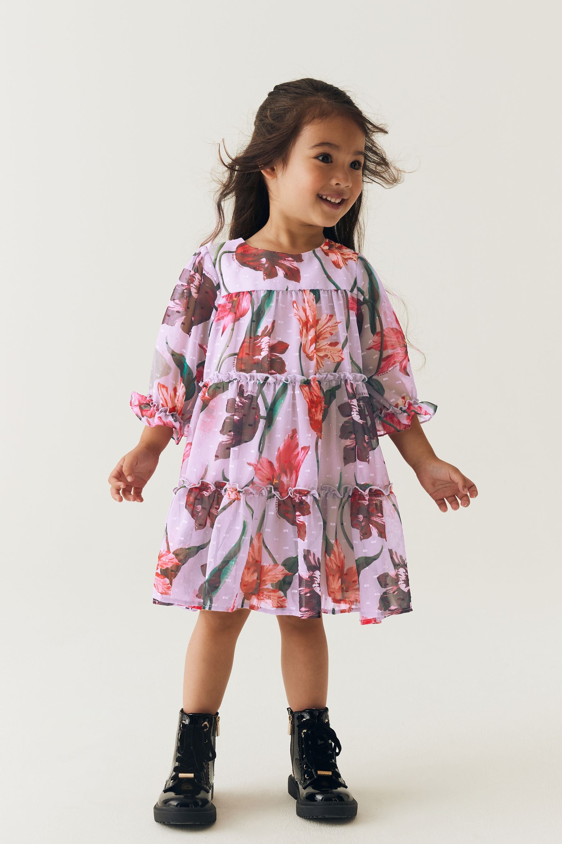 Baker by Ted Baker (0-6yrs) Lilac Purple Floral Tiered Dress