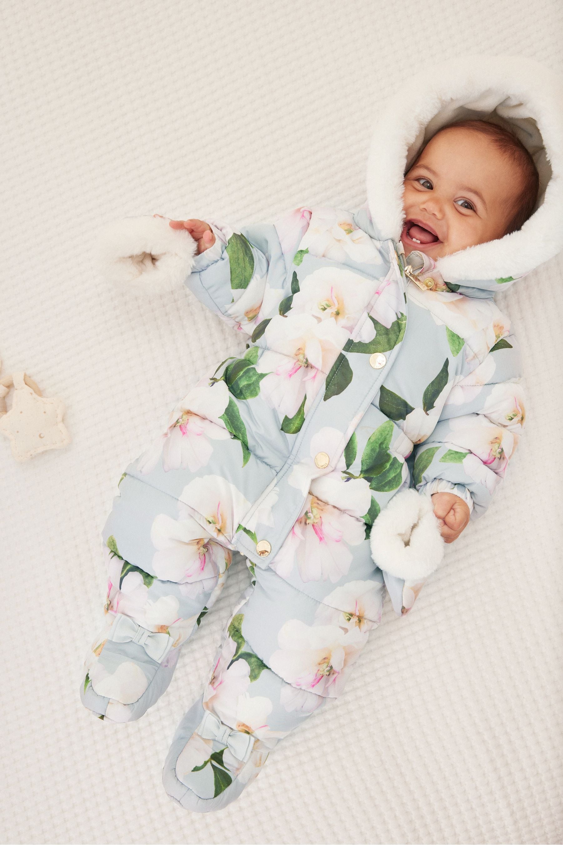 Baker by Ted Baker Shower Resistant Floral Snowsuit With Mittens