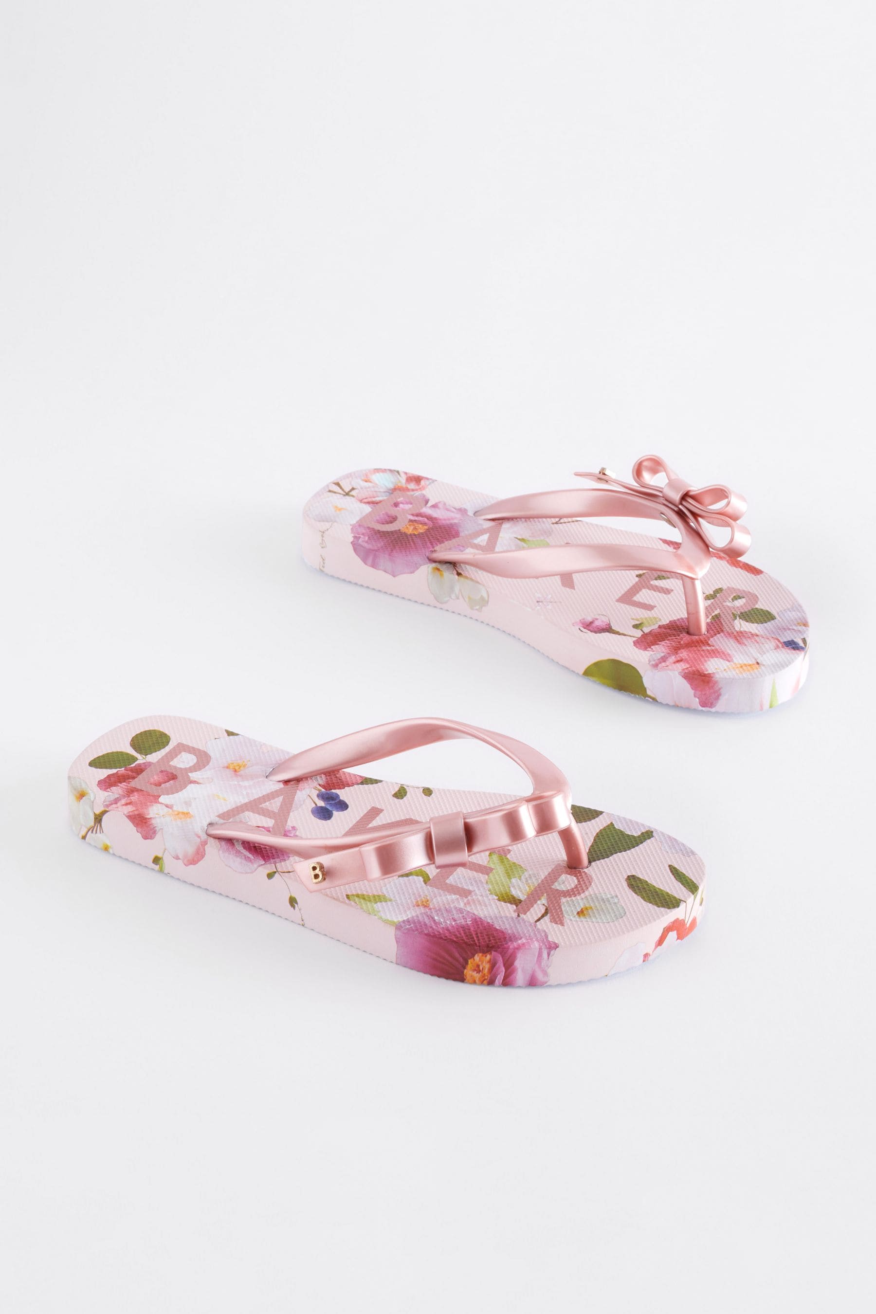 Pink Floral Baker by Ted Baker Floral Printed Bow Flip Flops