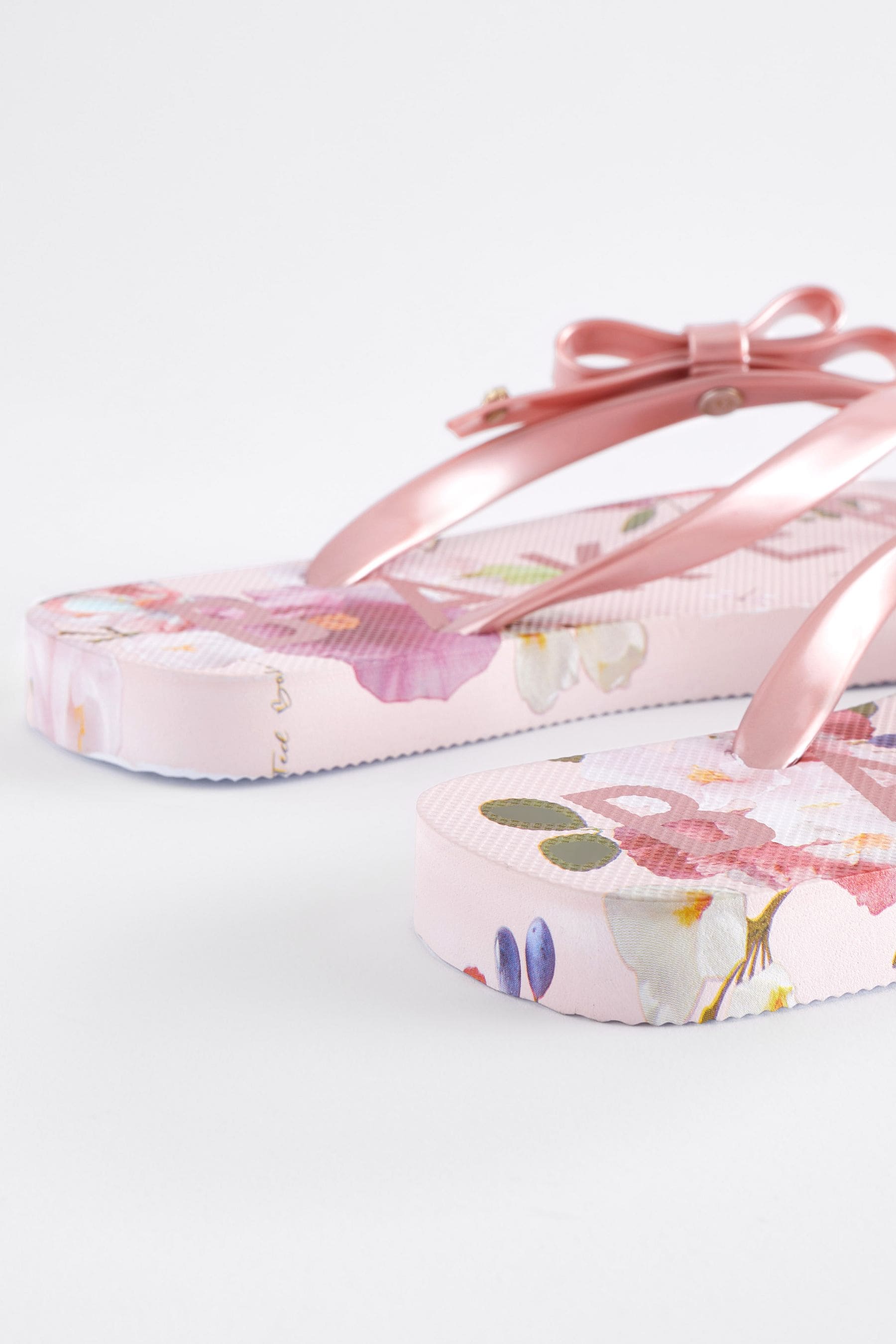 Pink Floral Baker by Ted Baker Floral Printed Bow Flip Flops