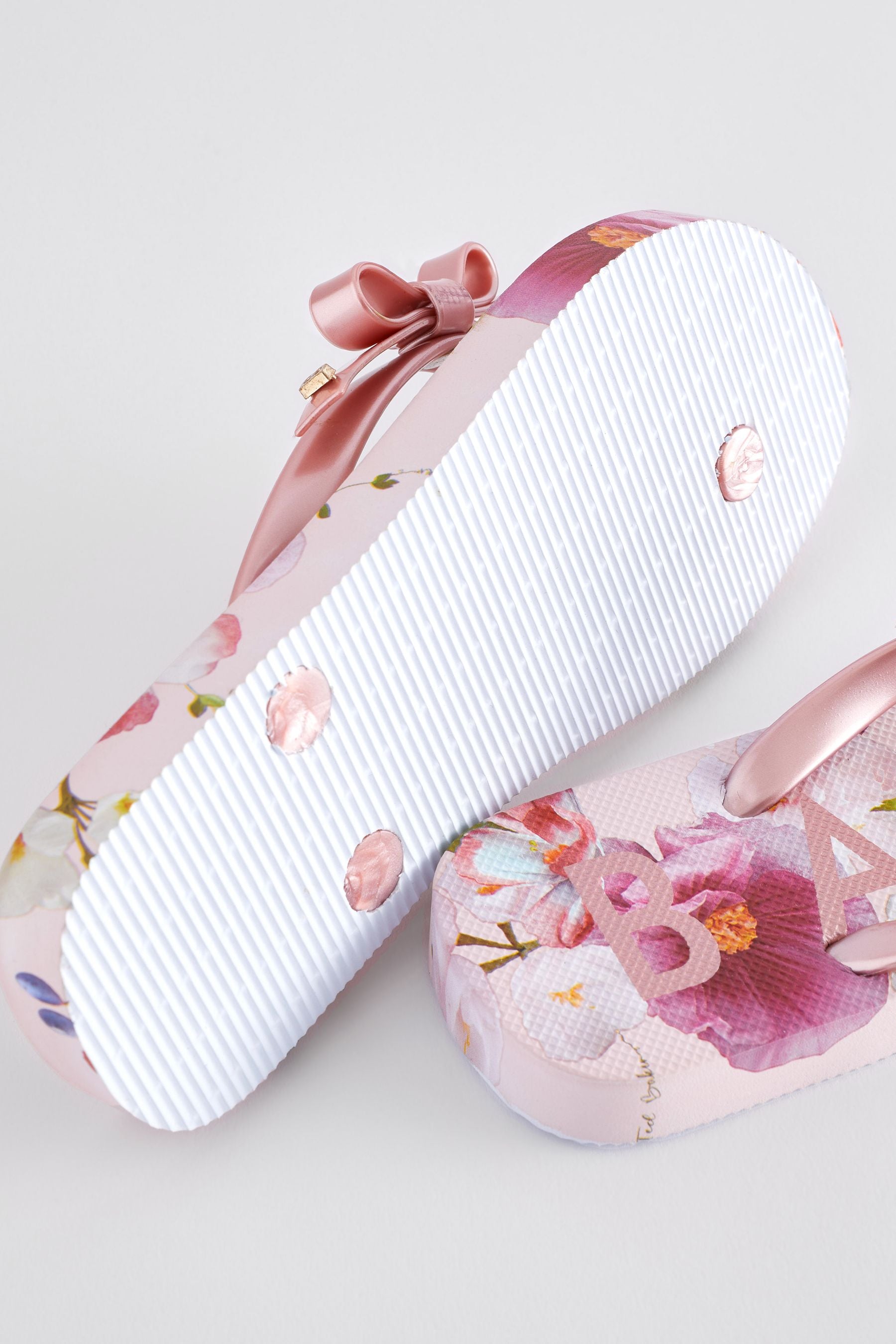 Pink Floral Baker by Ted Baker Floral Printed Bow Flip Flops