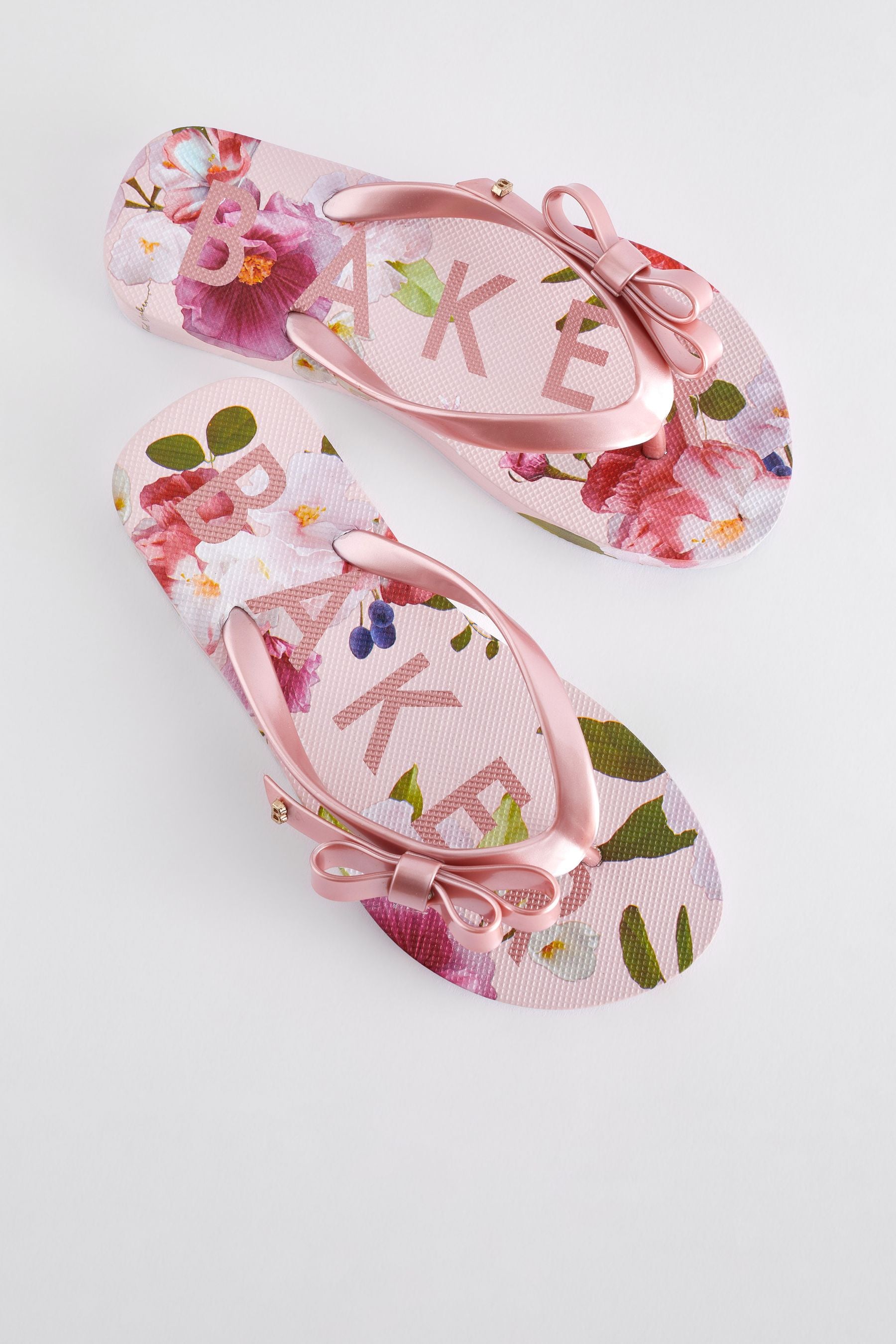 Pink Floral Baker by Ted Baker Floral Printed Bow Flip Flops