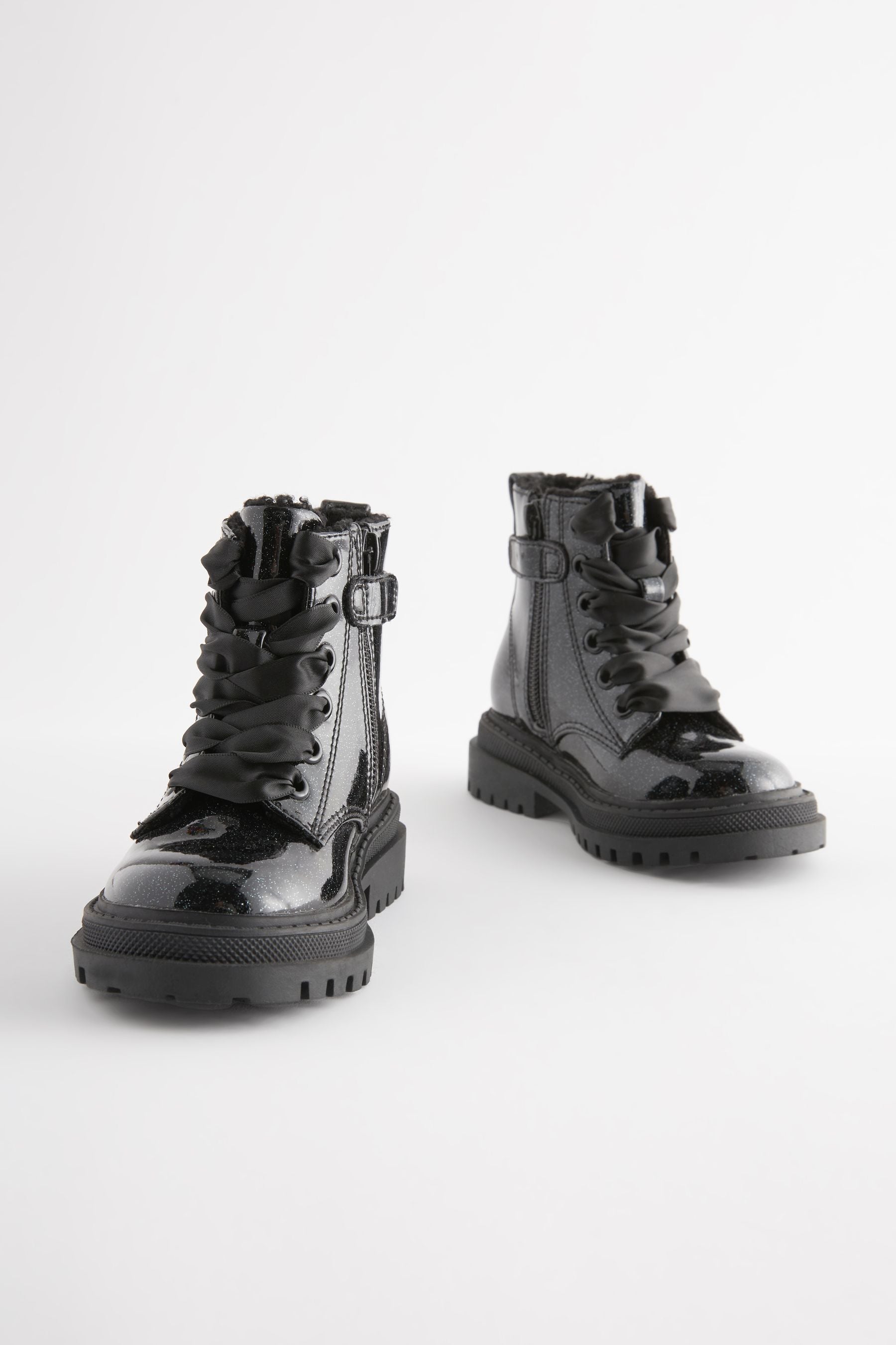 Black Patient Wide Fit (G) Chunky Lace-Up Boots