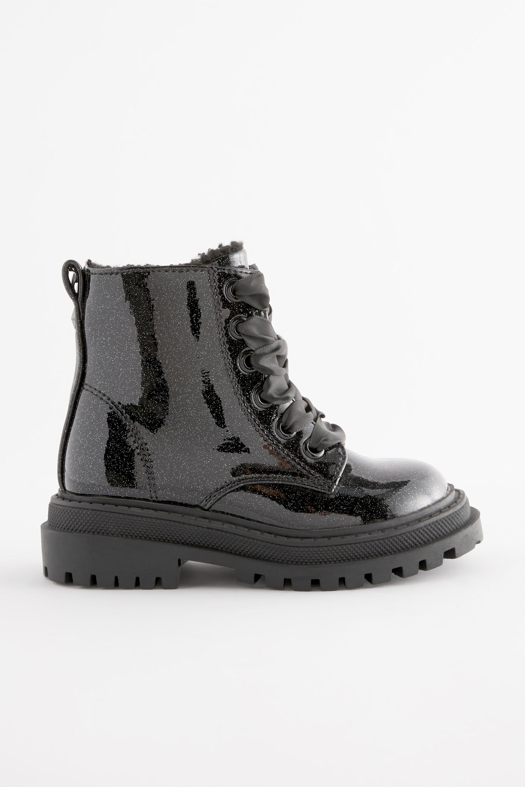 Black Patient Wide Fit (G) Chunky Lace-Up Boots