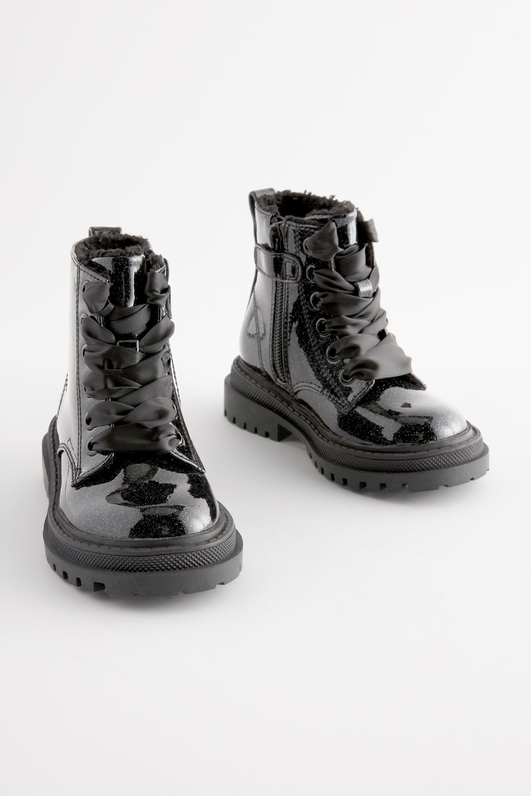 Black Patient Wide Fit (G) Chunky Lace-Up Boots