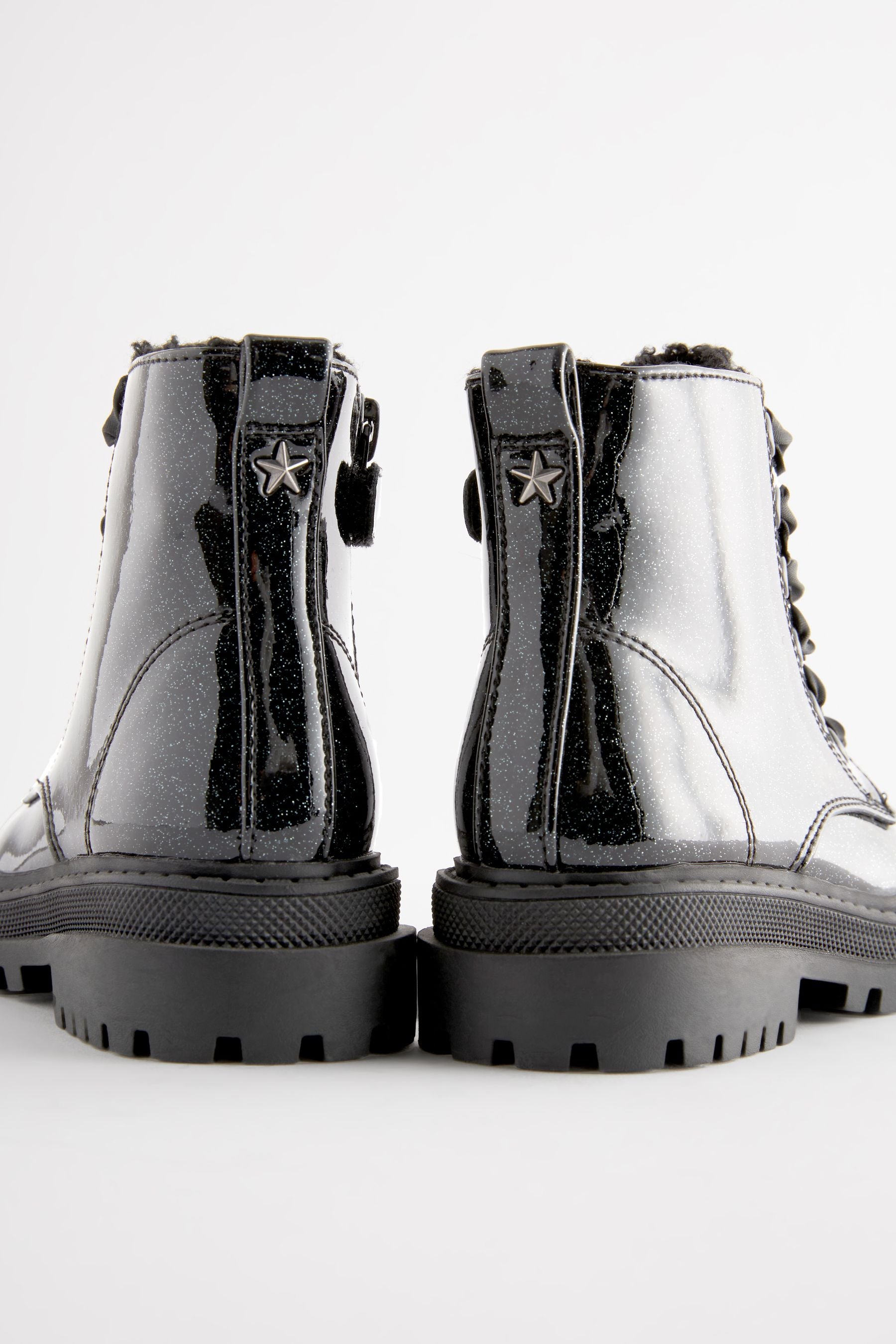 Black Patient Wide Fit (G) Chunky Lace-Up Boots