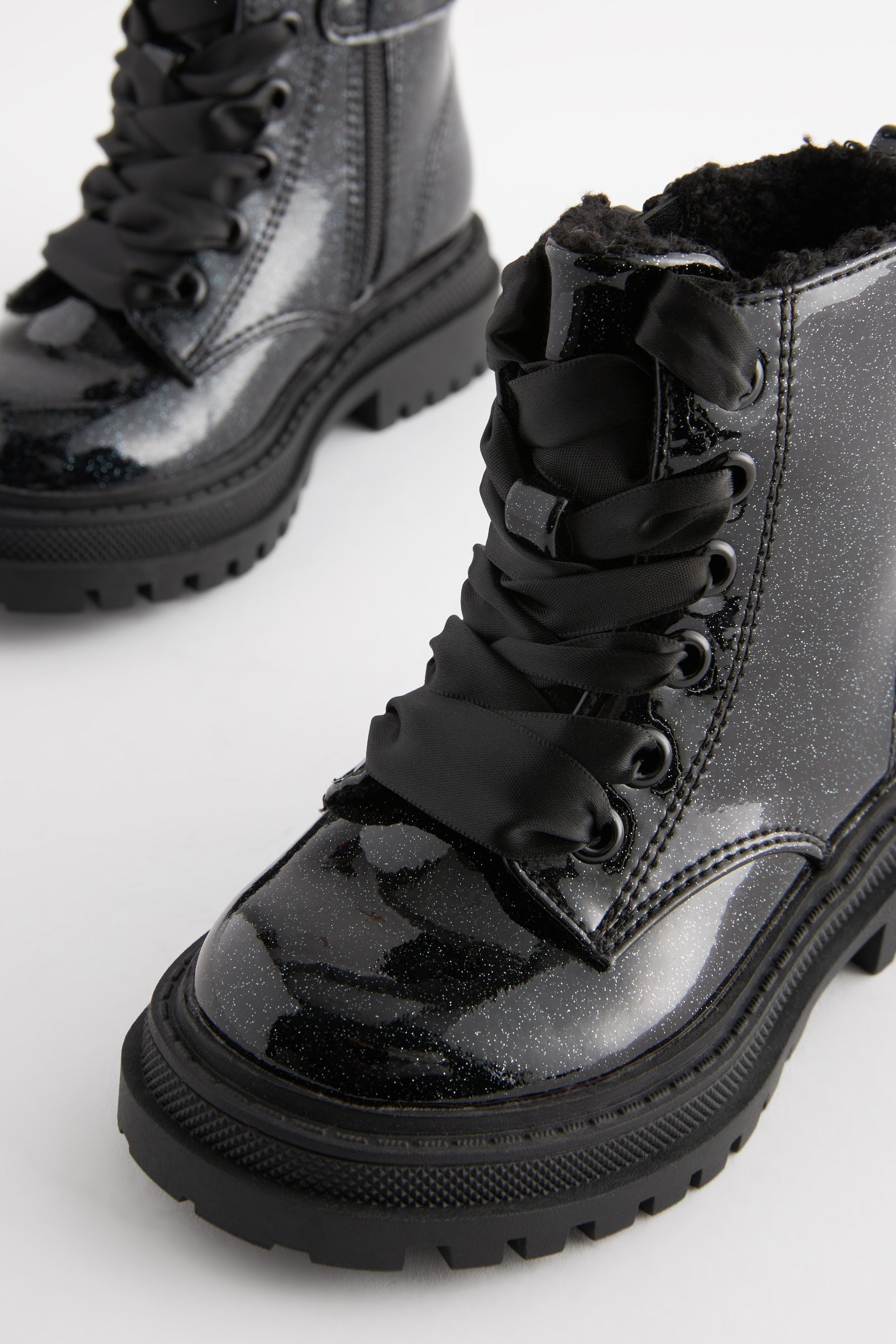 Black Patient Wide Fit (G) Chunky Lace-Up Boots