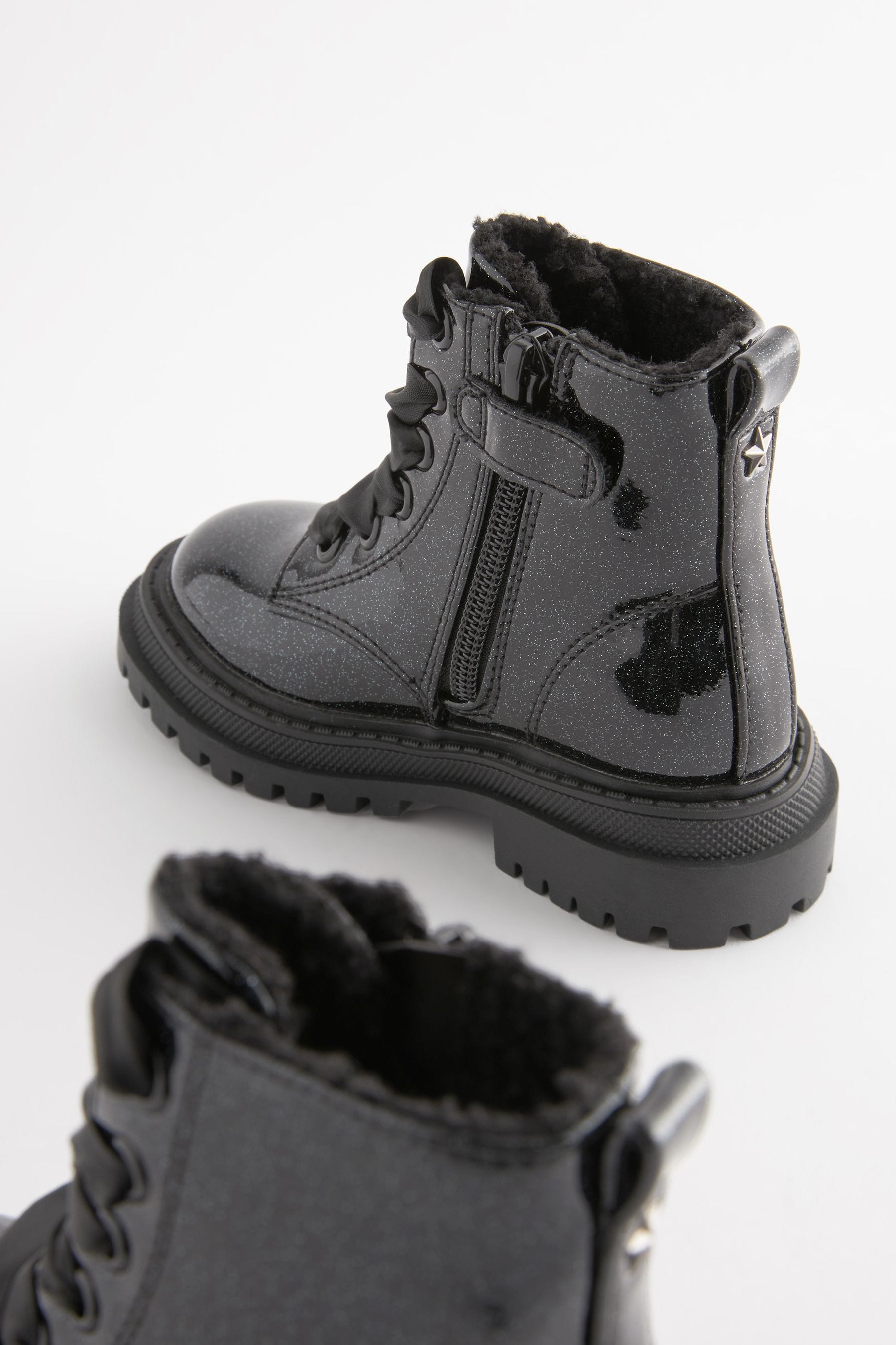 Black Patient Wide Fit (G) Chunky Lace-Up Boots