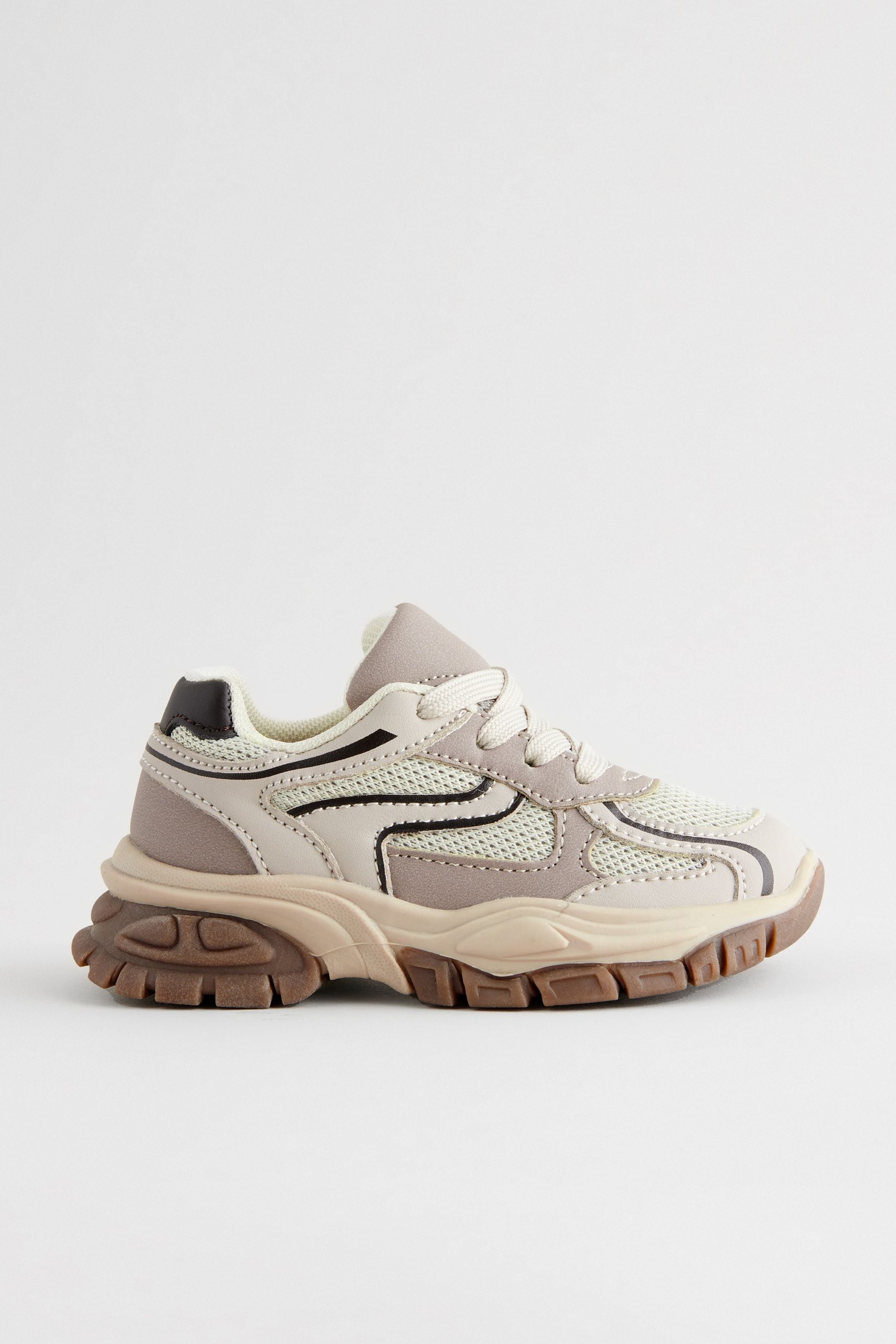 Neutral Mesh Panel Lace Up Trainers