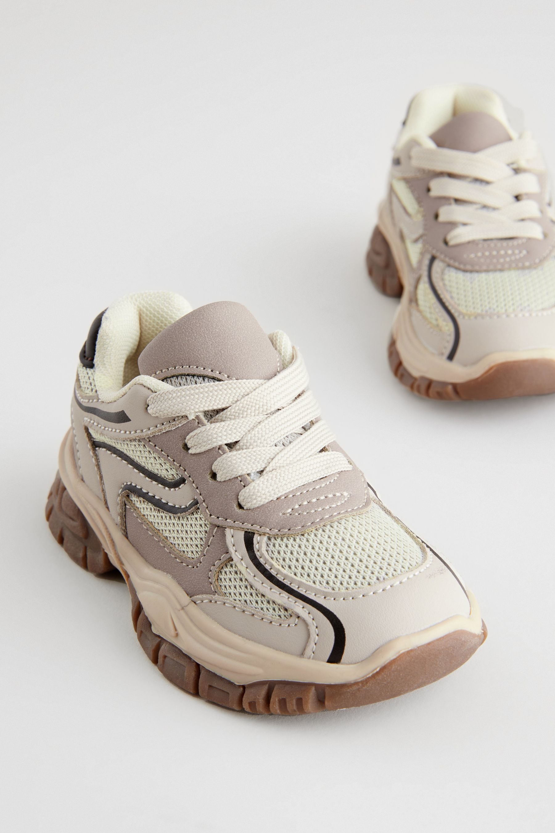 Neutral Mesh Panel Lace Up Trainers