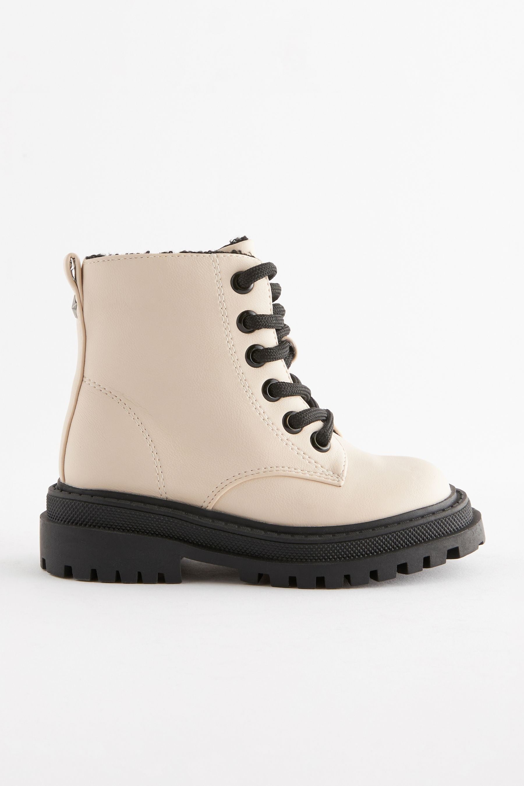 Neutral White Wide Fit (G) Chunky Lace-Up Boots