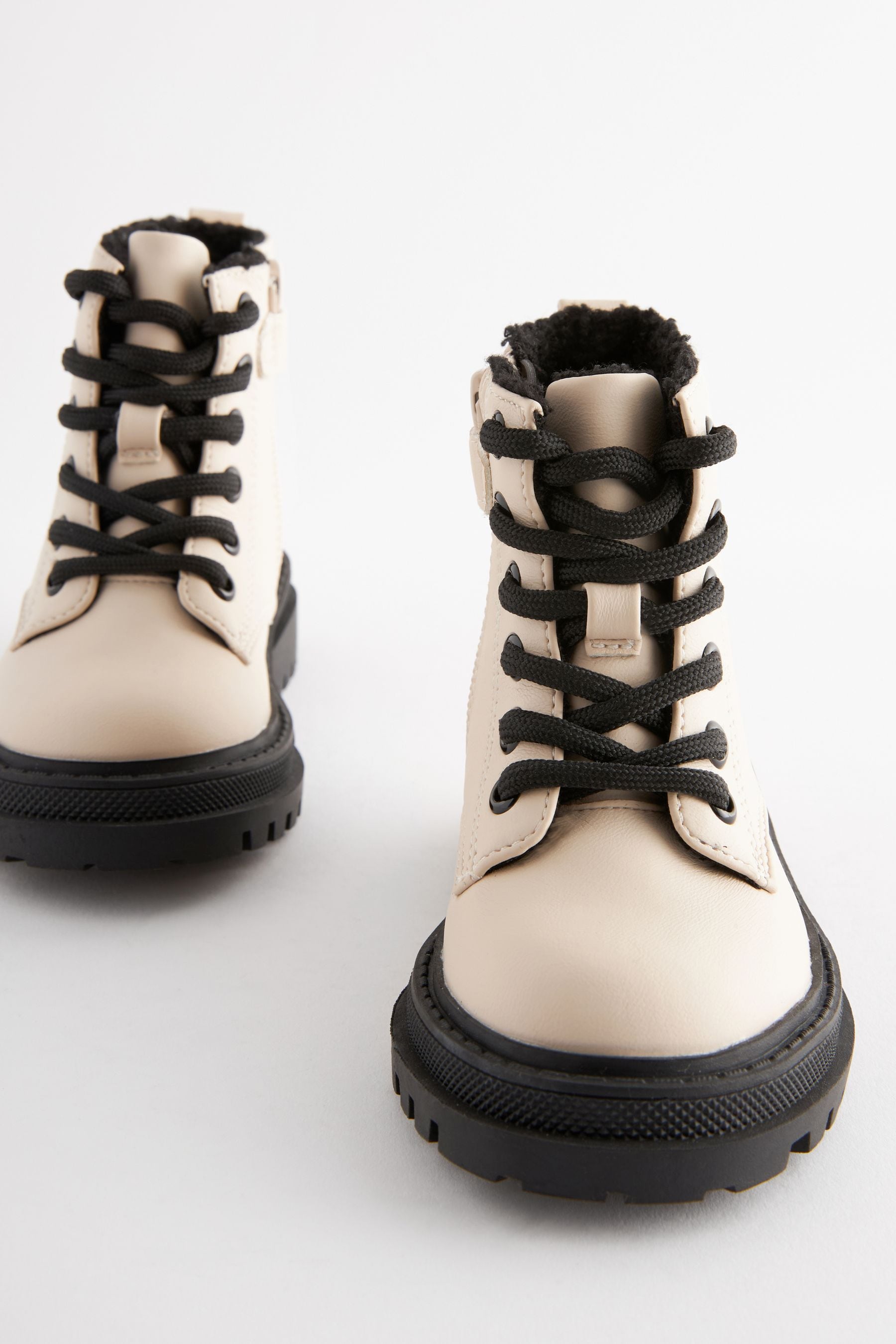 Neutral White Wide Fit (G) Chunky Lace-Up Boots