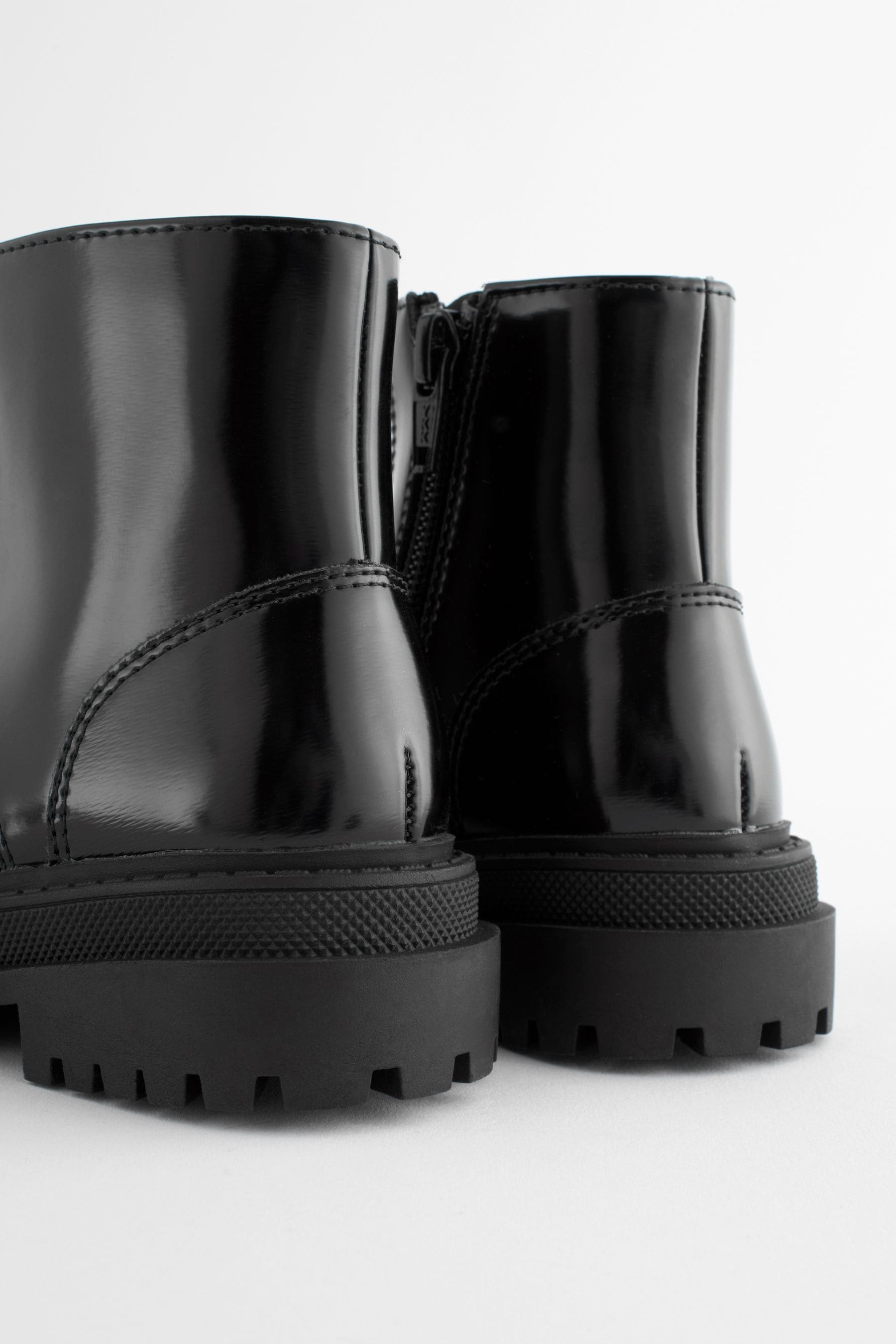 Black Patient Wide Fit (G) Zip Front Chunky Boots