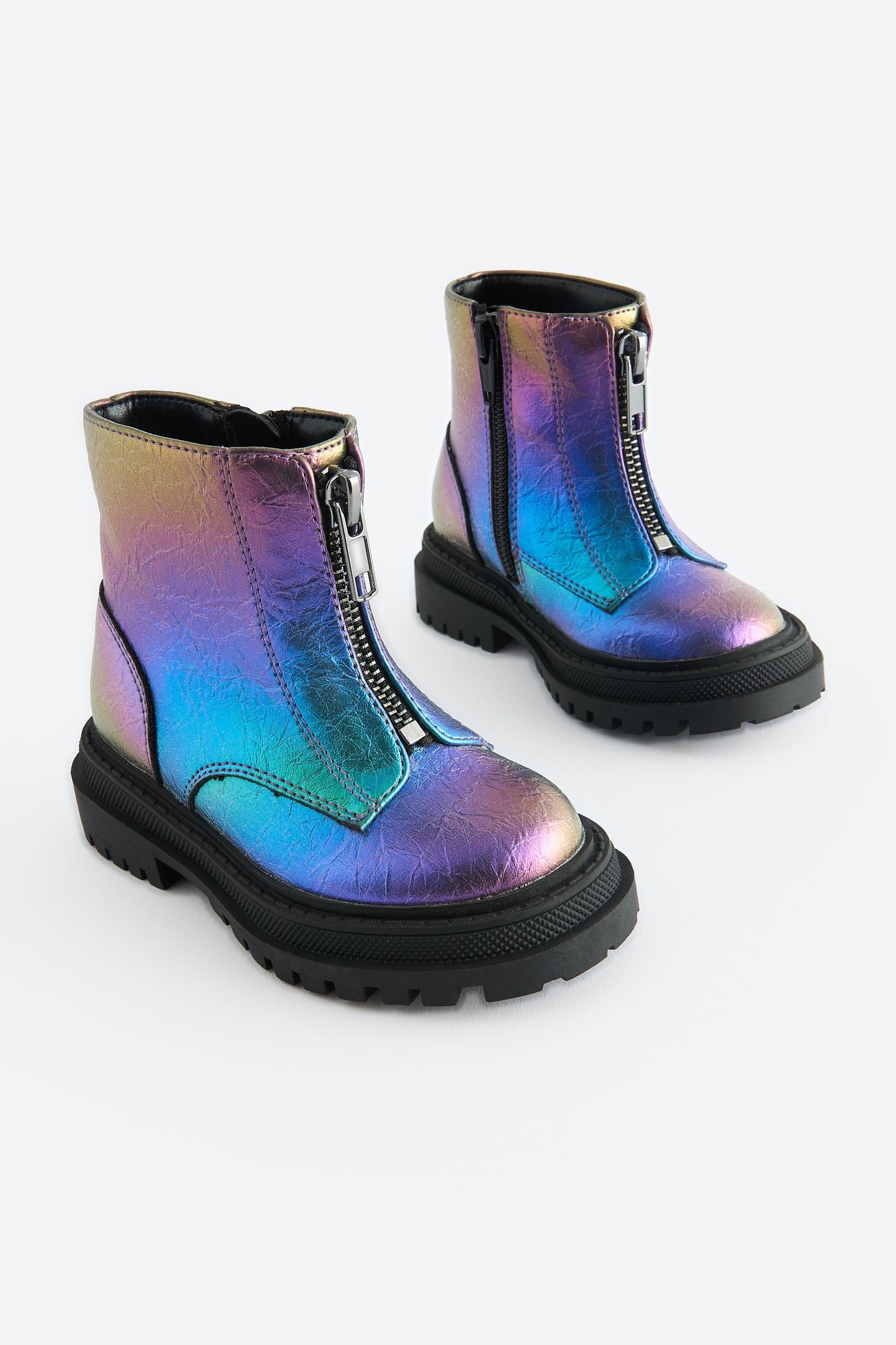 Multi Metallic Wide Fit (G) Zip Front Chunky Boots