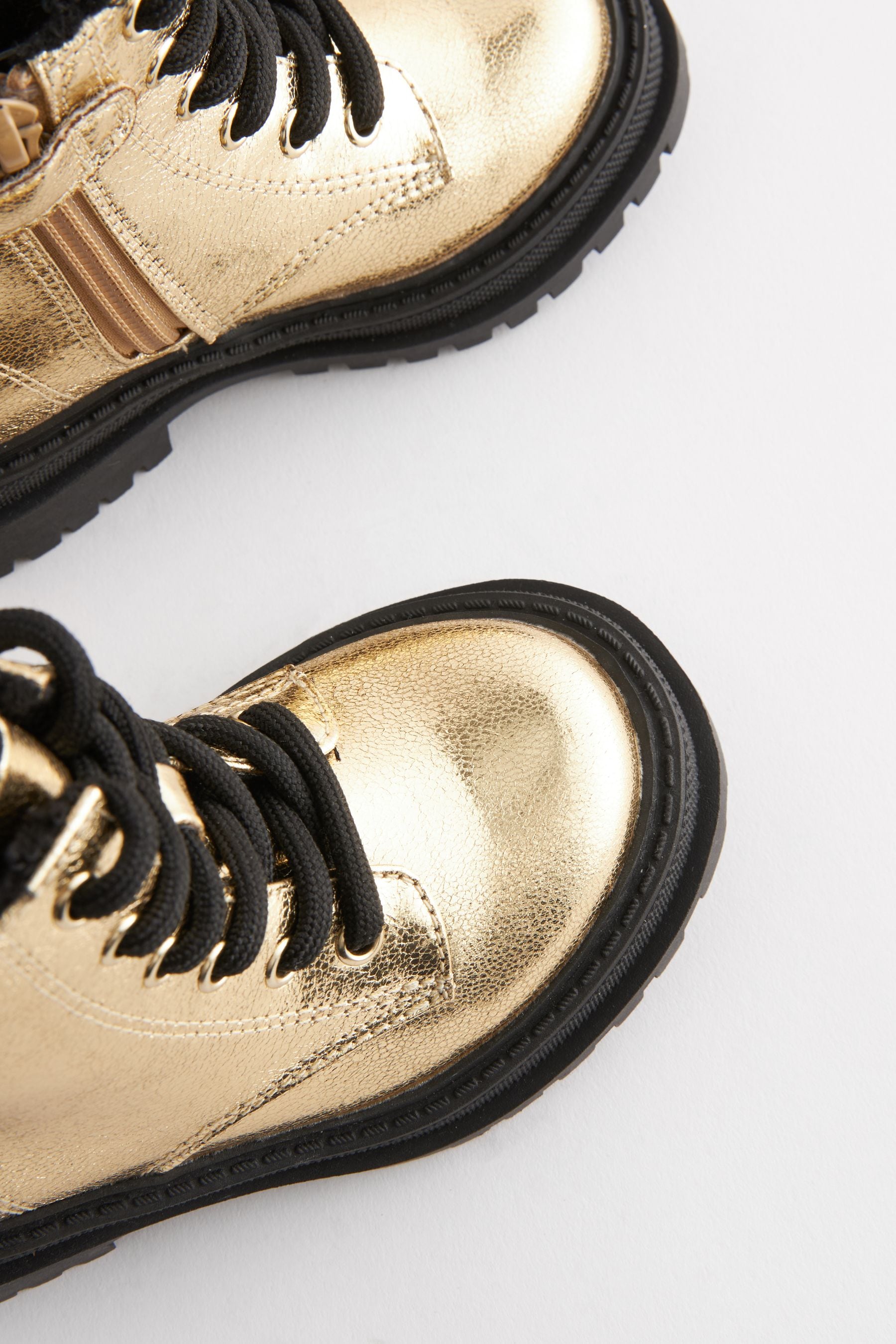 Gold Metallic Wide Fit (G) Chunky Lace-Up Boots