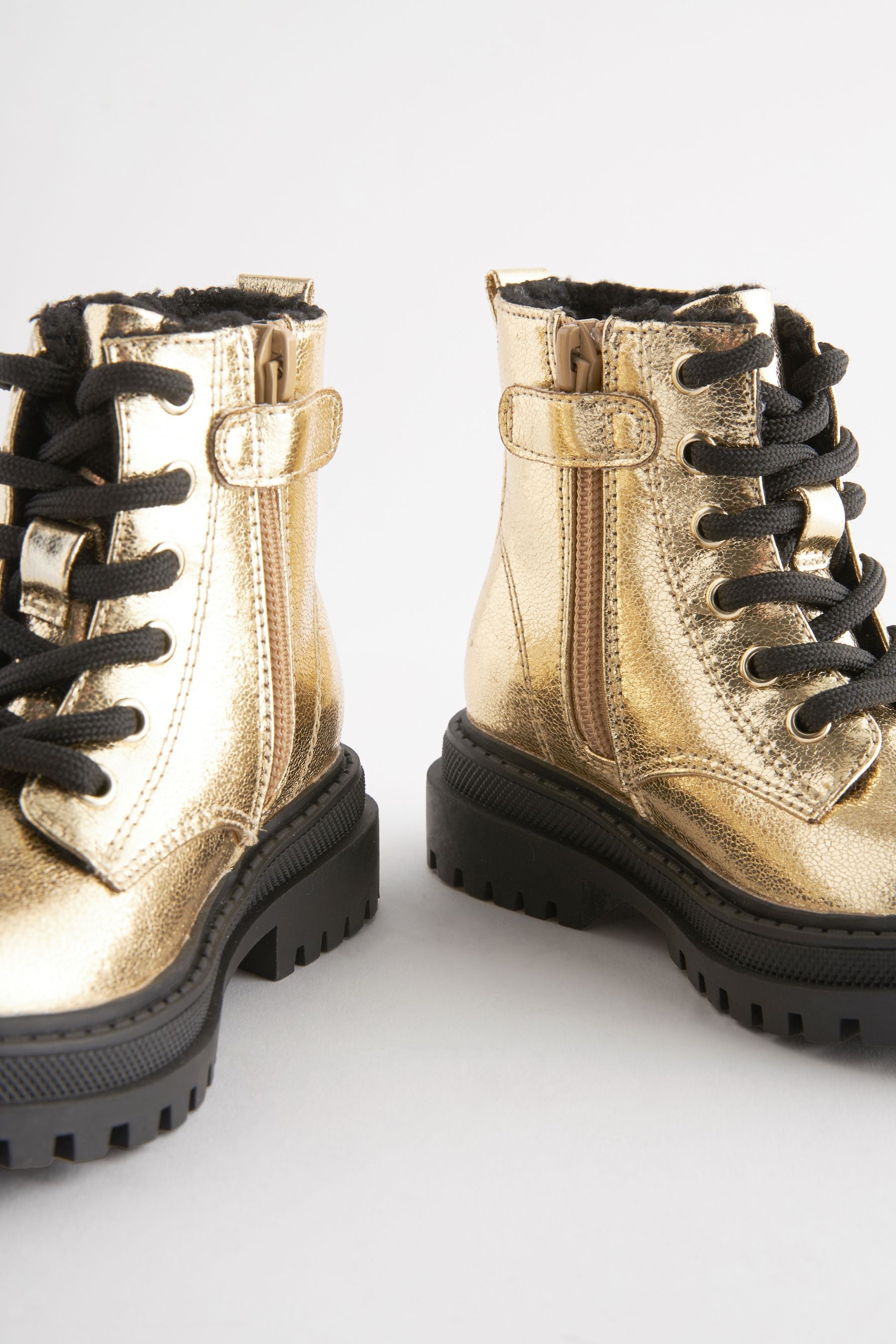 Gold Metallic Wide Fit (G) Chunky Lace-Up Boots