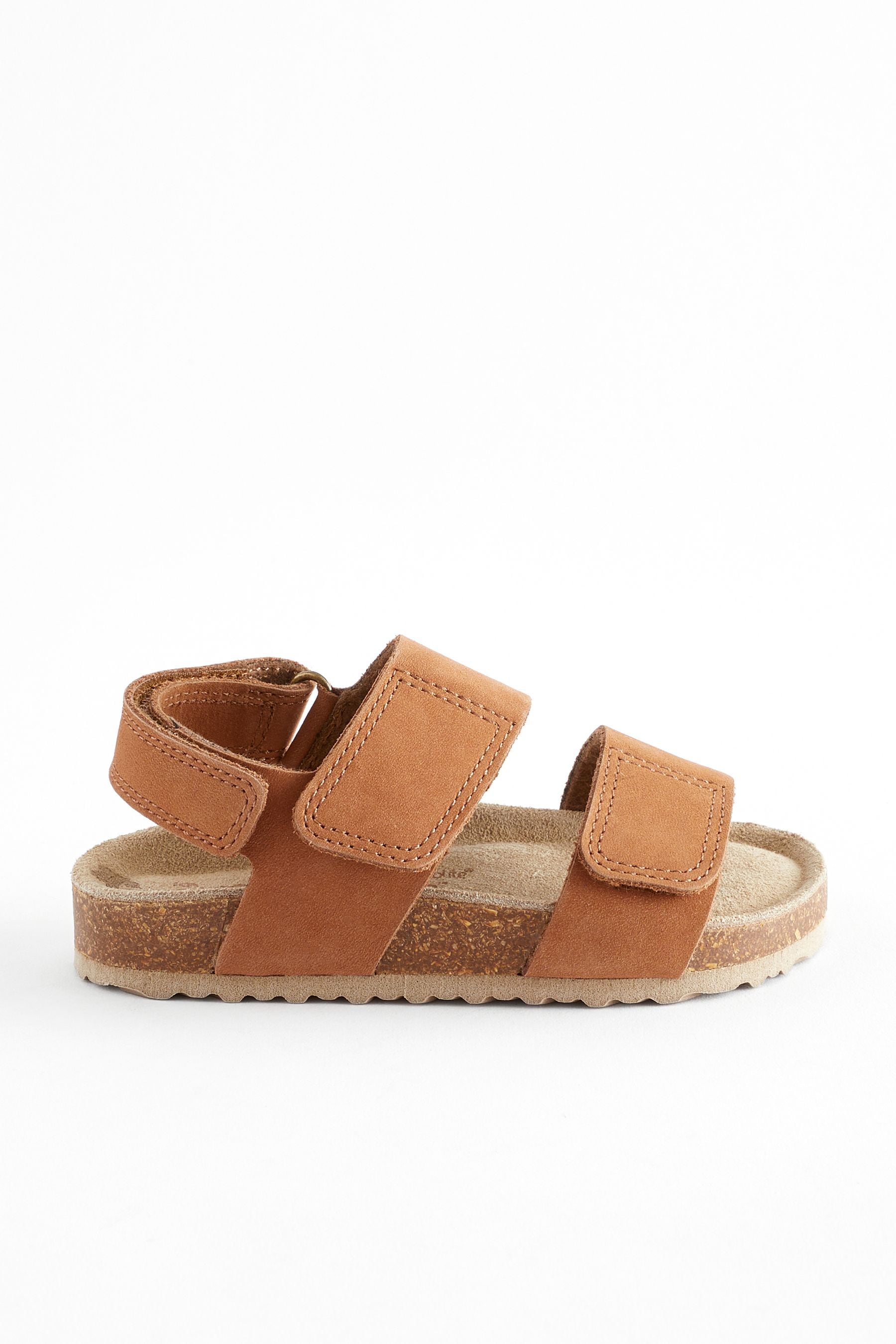 Tan Brown Leather Touch Fastening Corkbed Sandals