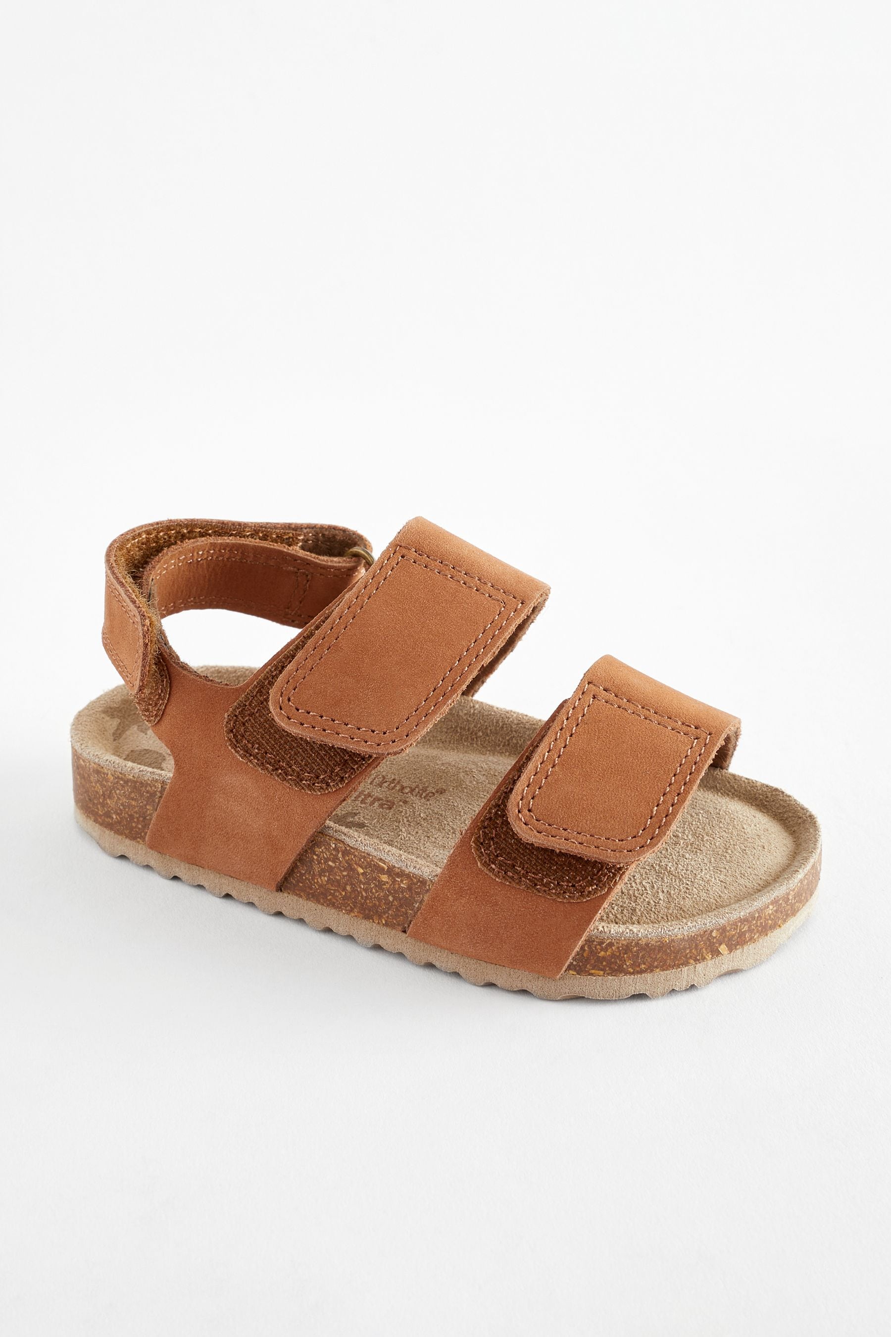 Tan Brown Leather Touch Fastening Corkbed Sandals