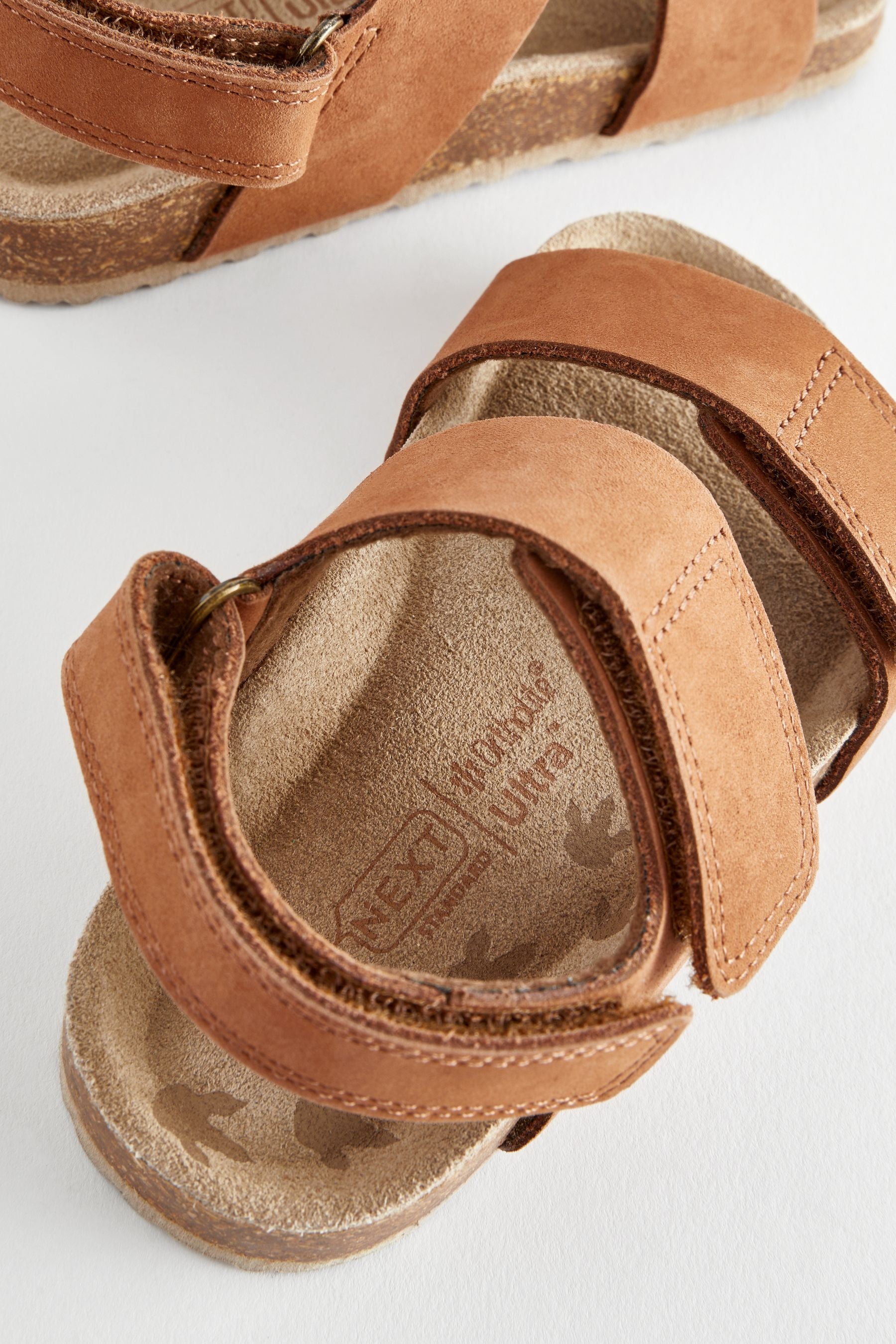 Tan Brown Standard Fit (F) Leather Touch Fastening Corkbed Sandals