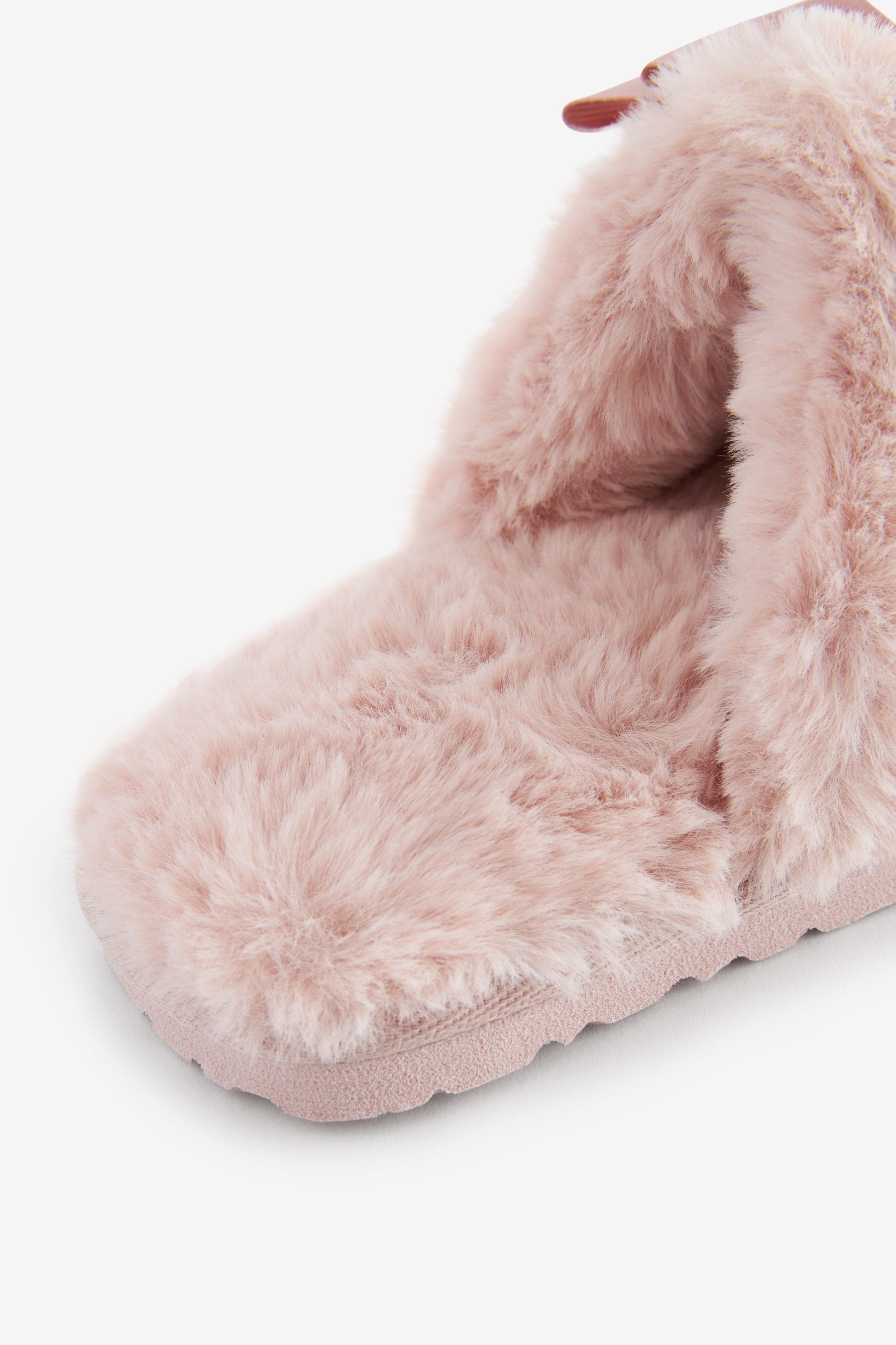 Baker by Ted Baker Girls Pink Faux Fur Trim Mule Slippers with Bow