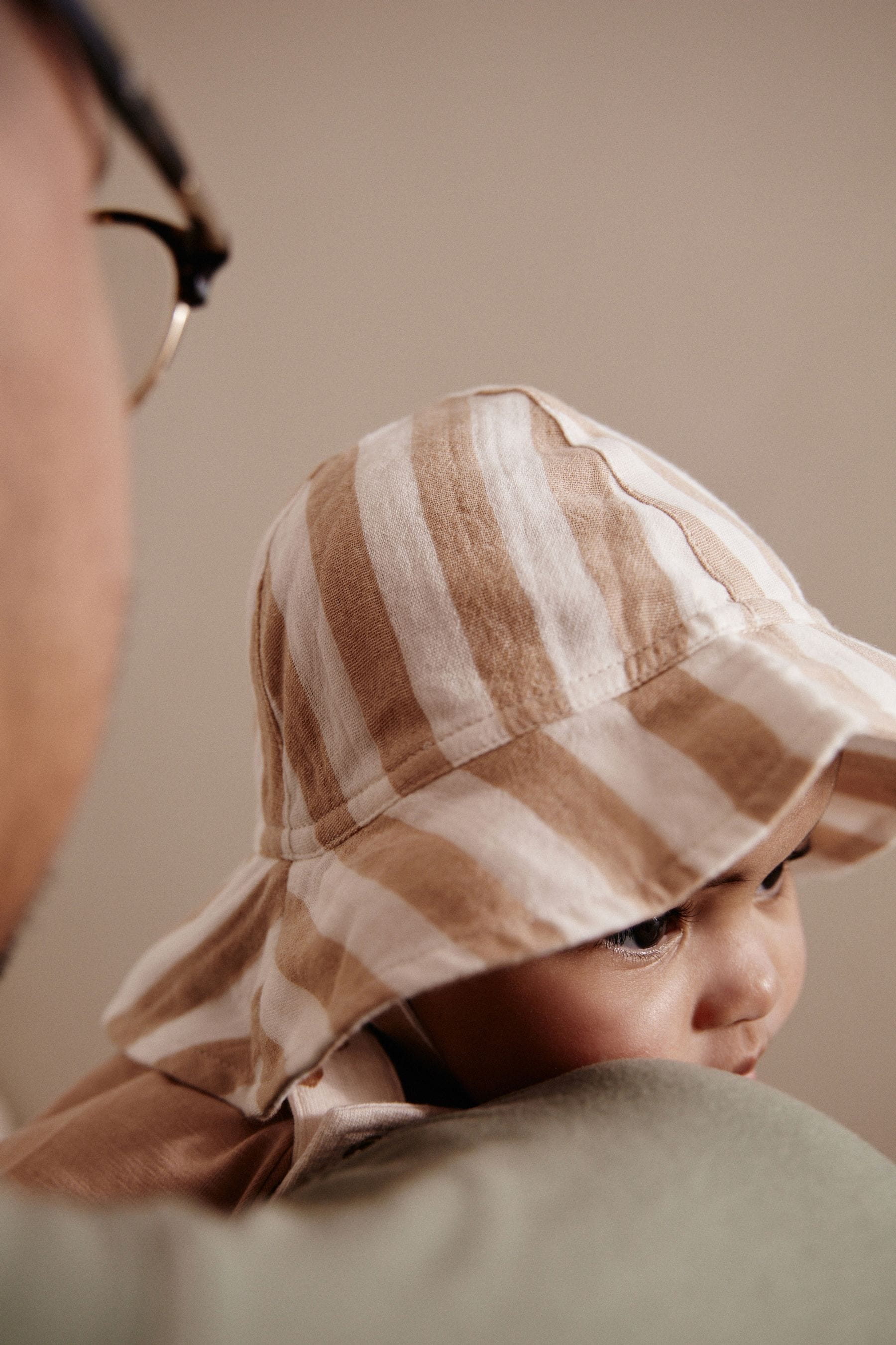 Neutral Stripe Wide Brim Stripe Baby Hat