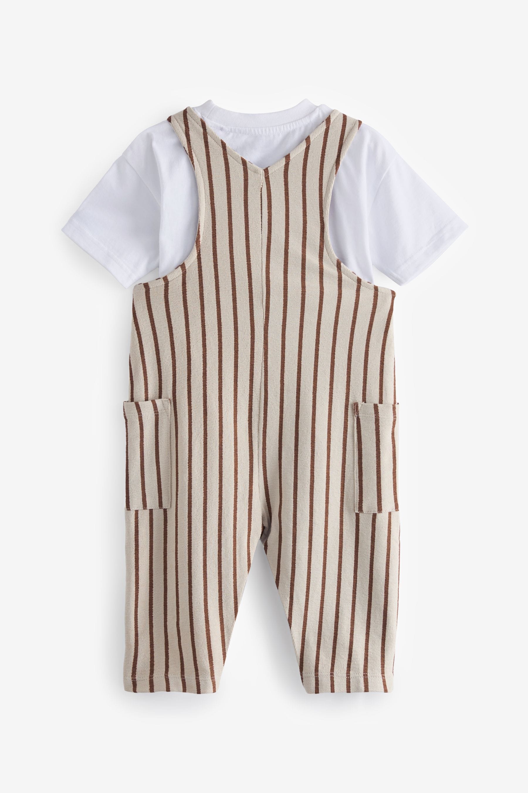 Tan Brown Striped Dungarees Set (3mths-7yrs)