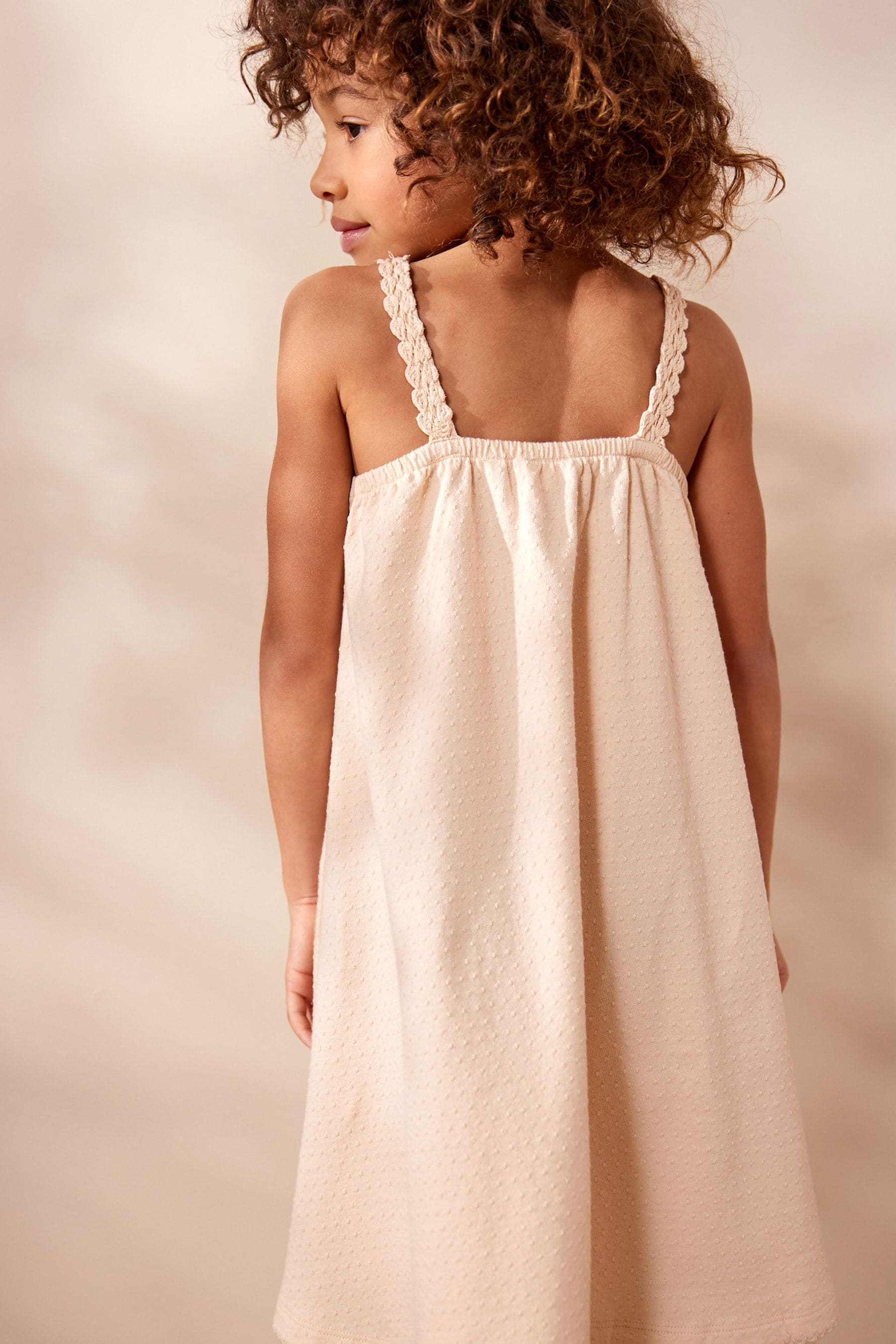 Neutral Textured Crochet Strappy Jersey Dress (3-16yrs)