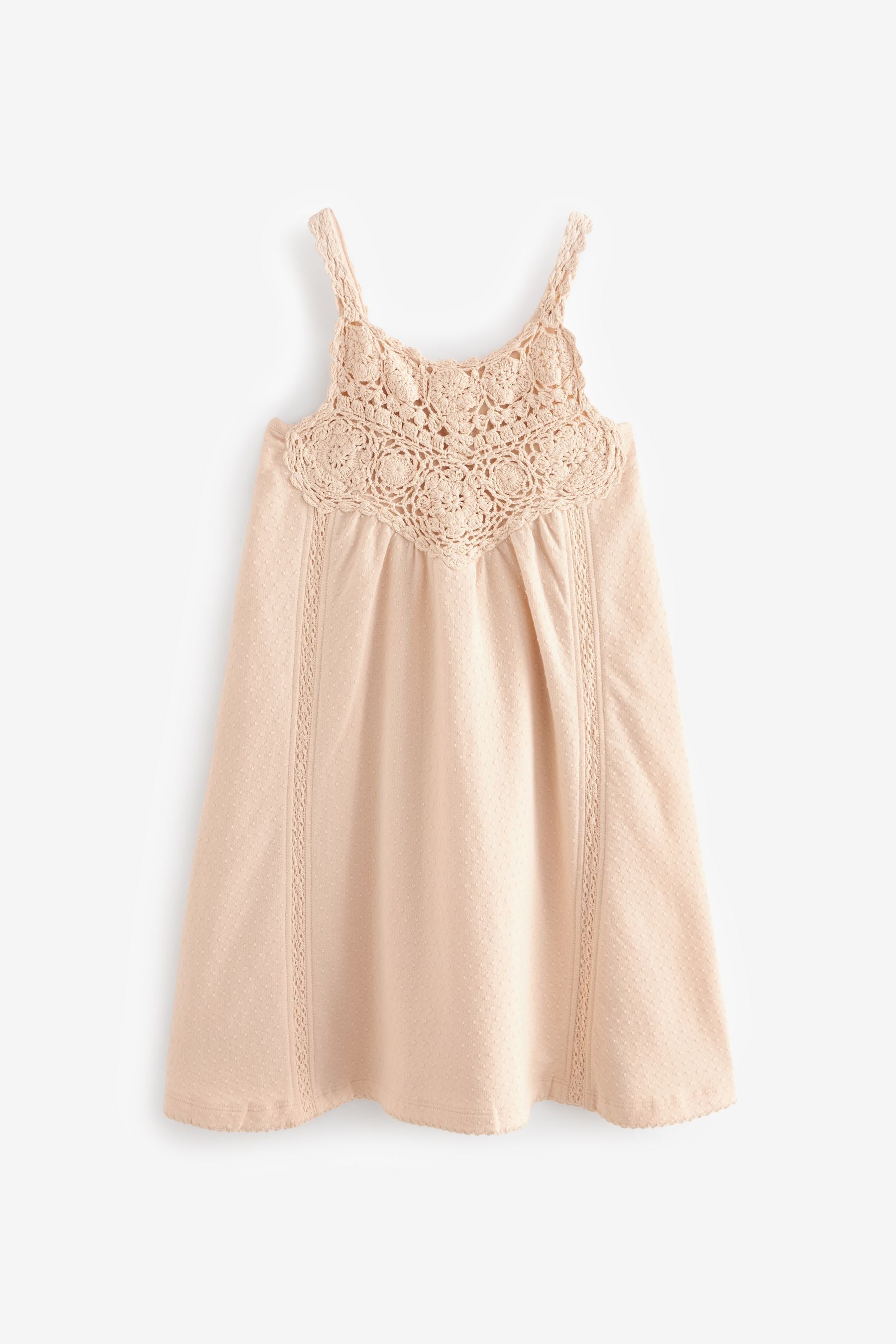 Neutral Textured Crochet Strappy Jersey Dress (3-16yrs)