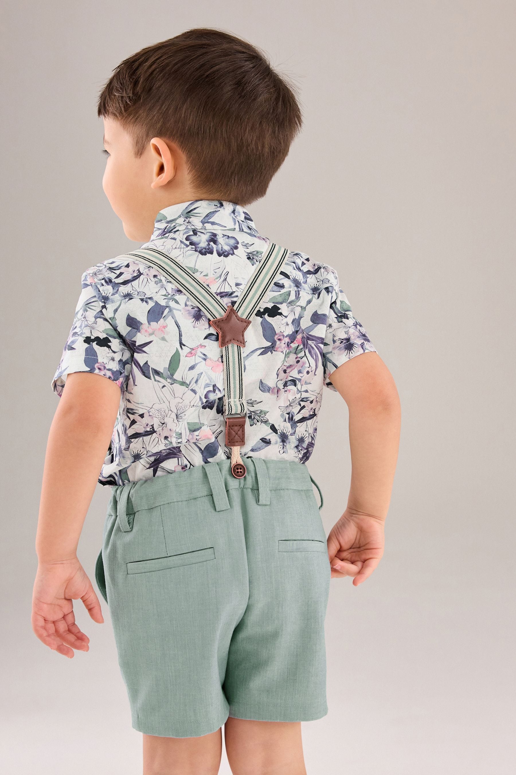 Blue Floral 100% Cotton Shirt and Short with Braces (3mths-9yrs)