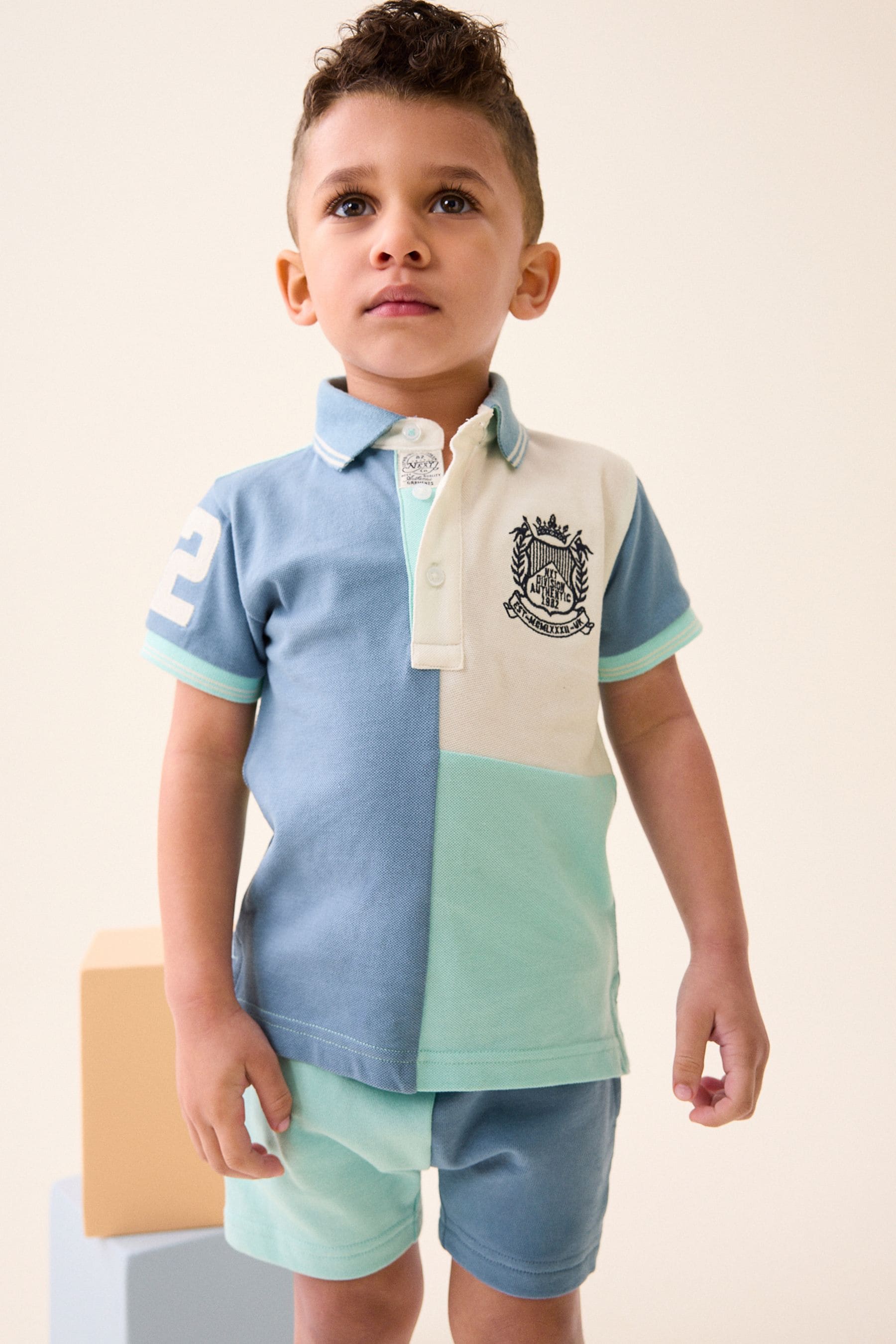 Blue/White Short Sleeve Polo and Shorts Set (3mths-7yrs)