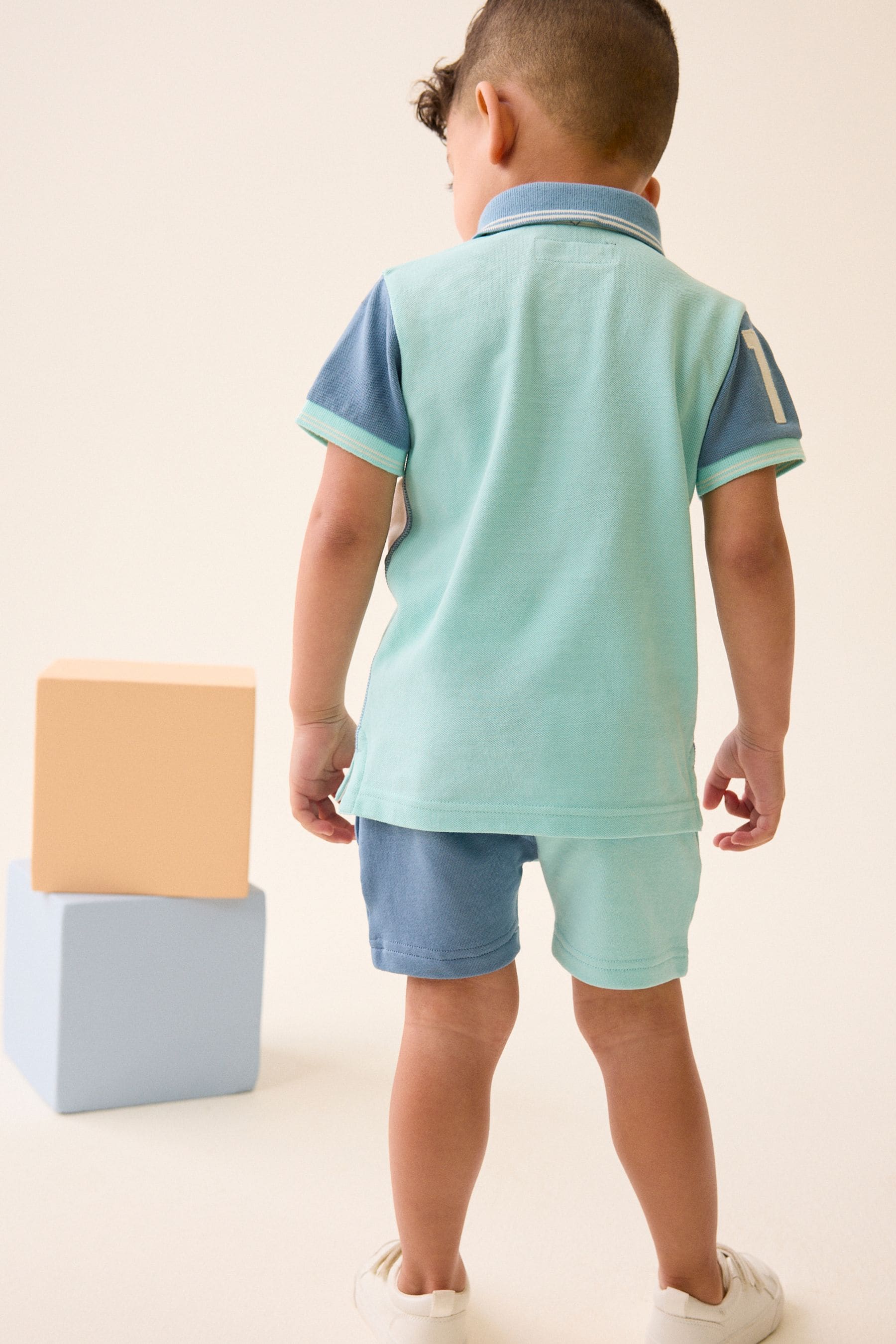 Blue/White Short Sleeve Polo and Shorts Set (3mths-7yrs)