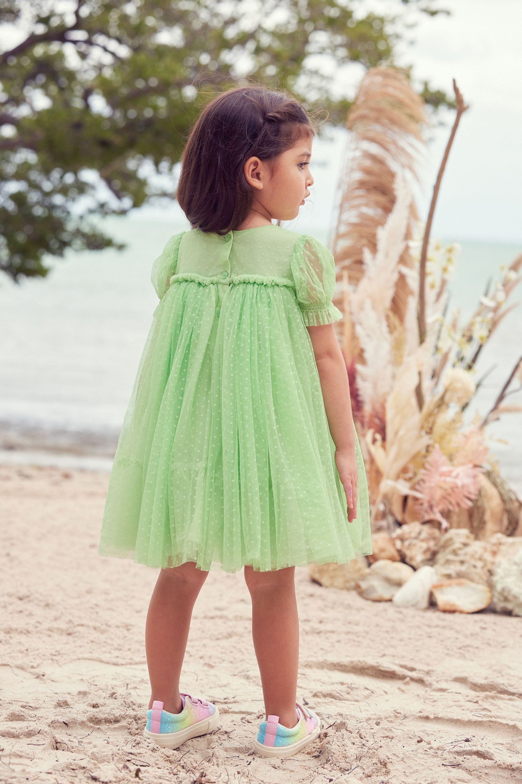 Green Mesh Party Dress (3mths-7yrs)