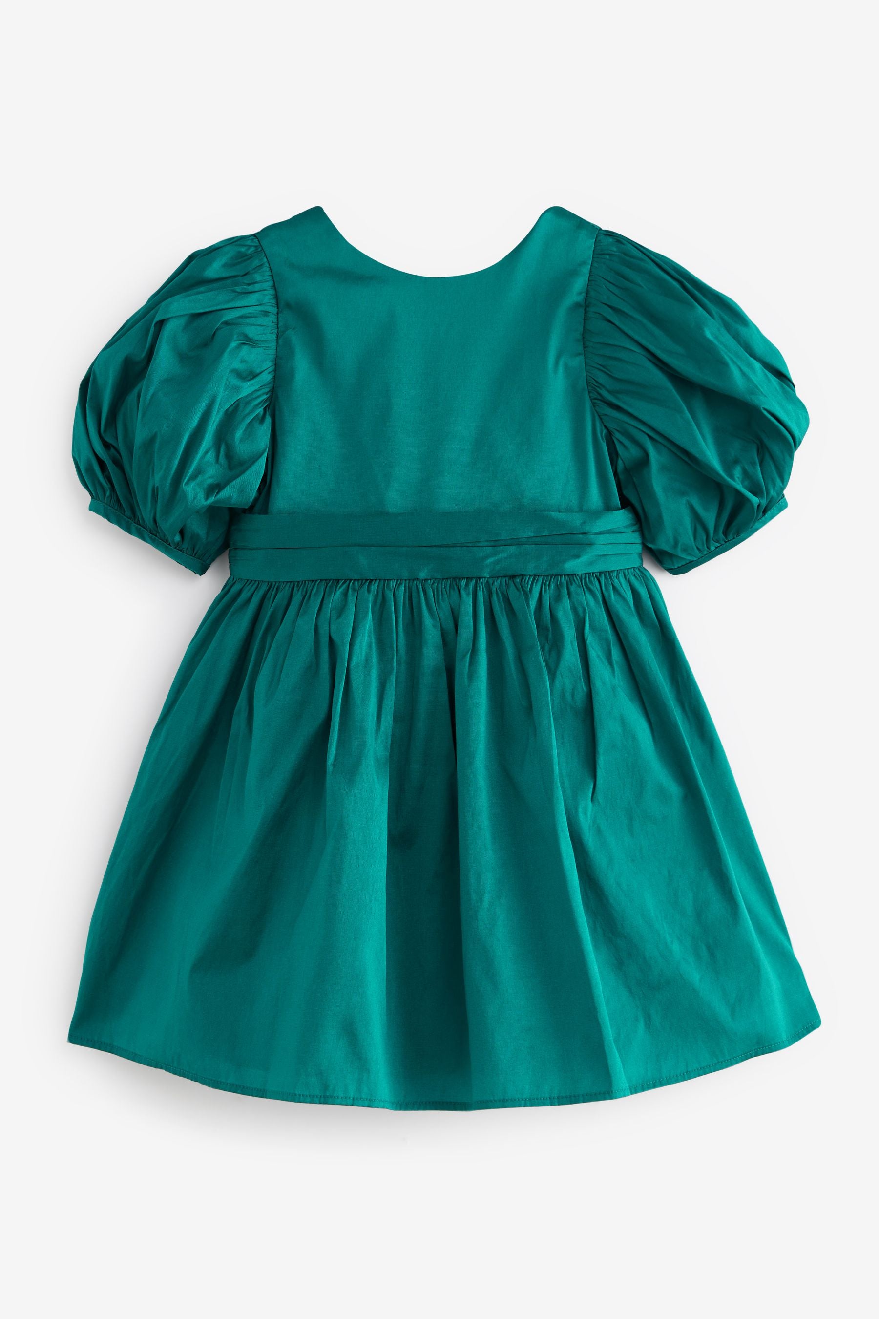 Teal Green Taffeta Flower Girl Bow Dress (3mths-10yrs)