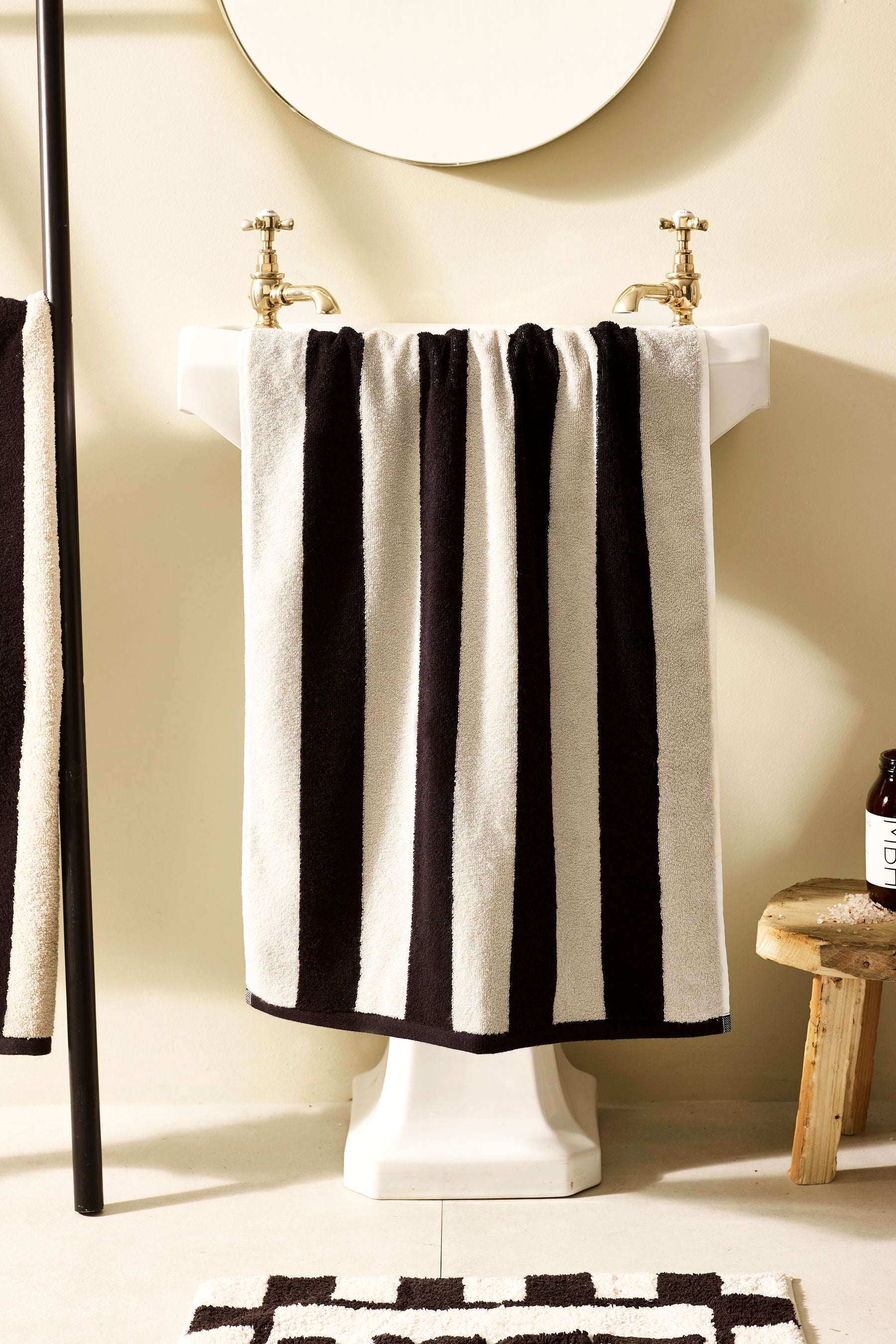 Monochrome Black Block Stripe Towel 100% Cotton