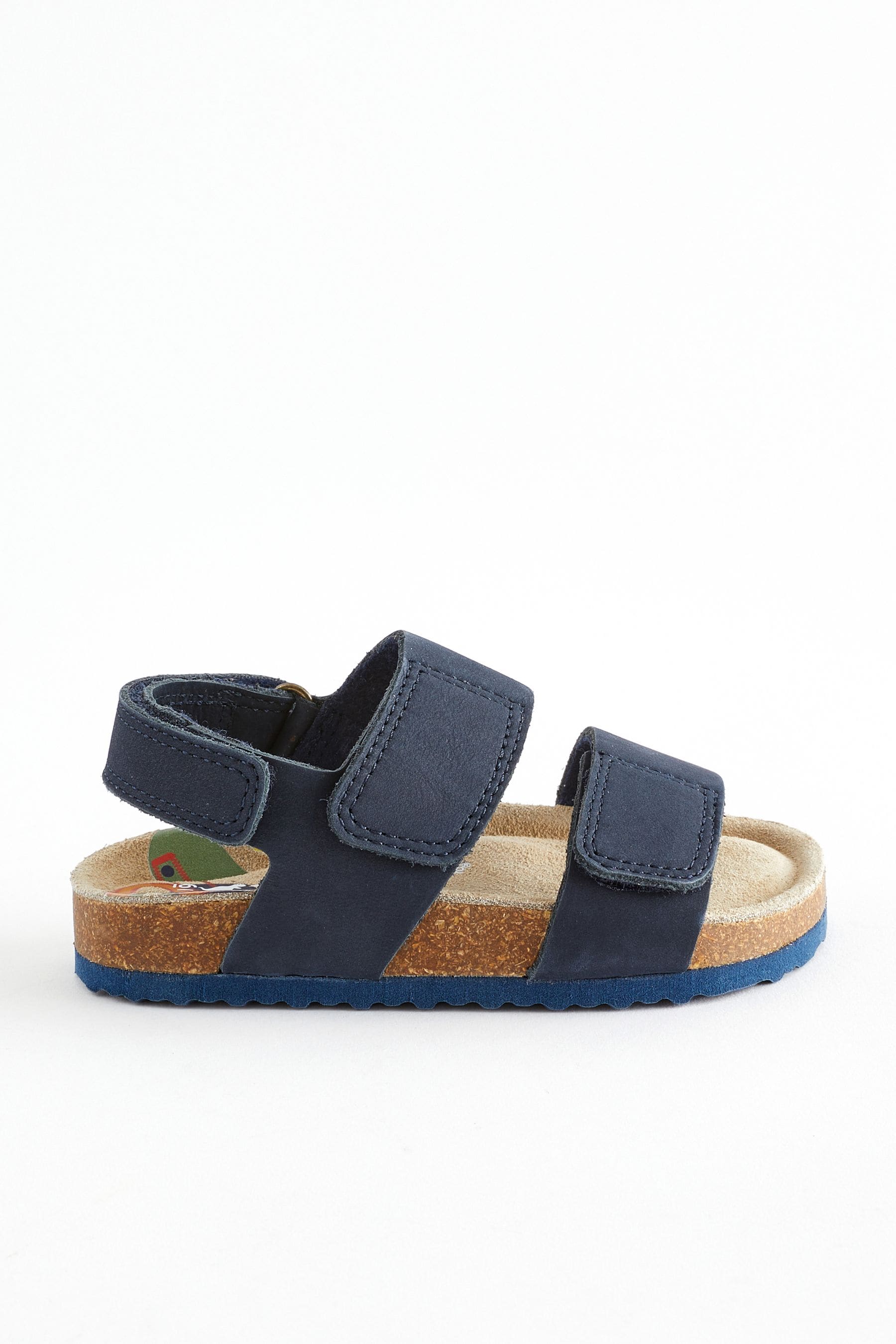 Navy Wide Fit (G) Leather Touch Fastening Corkbed Sandals