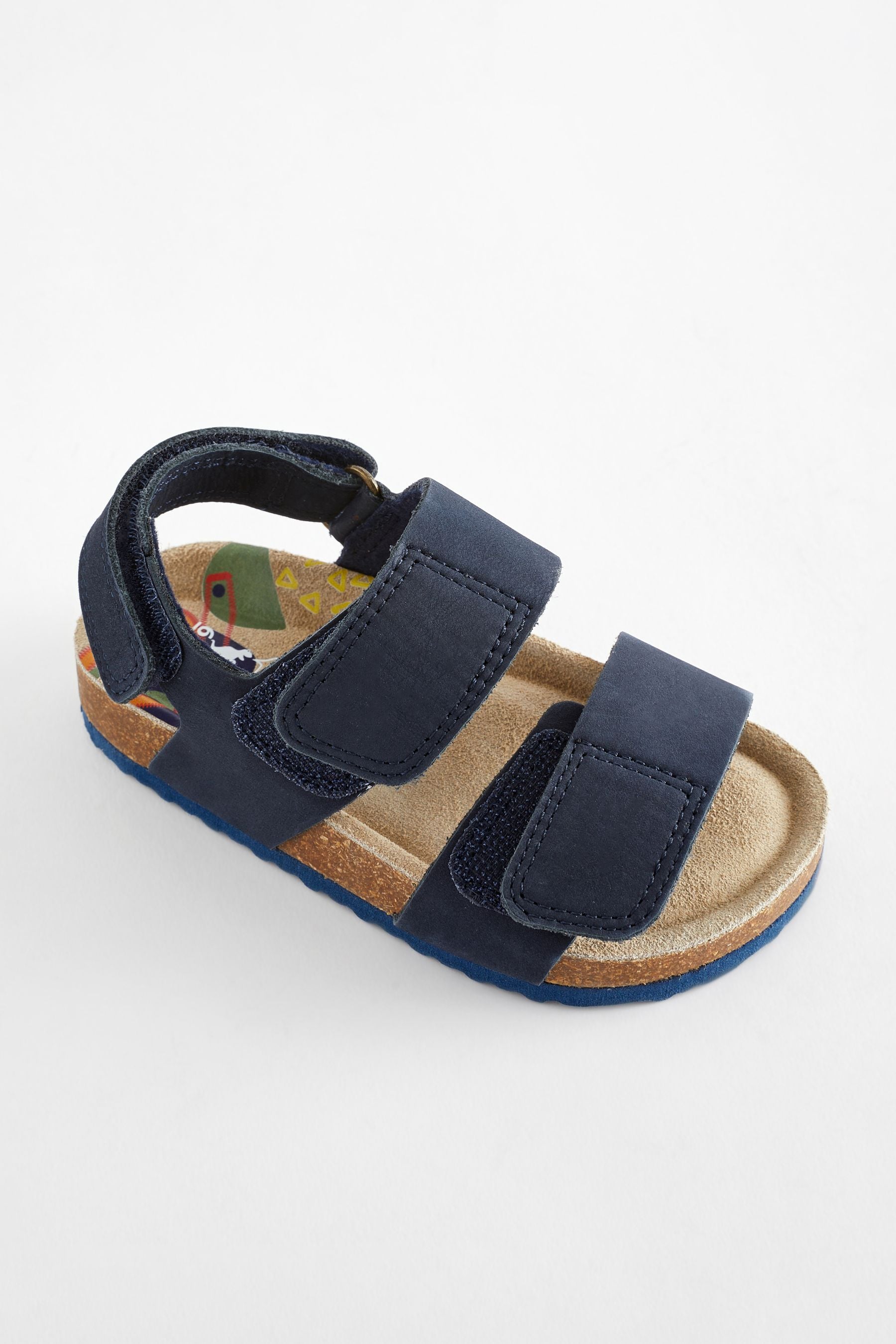 Navy Wide Fit (G) Leather Touch Fastening Corkbed Sandals