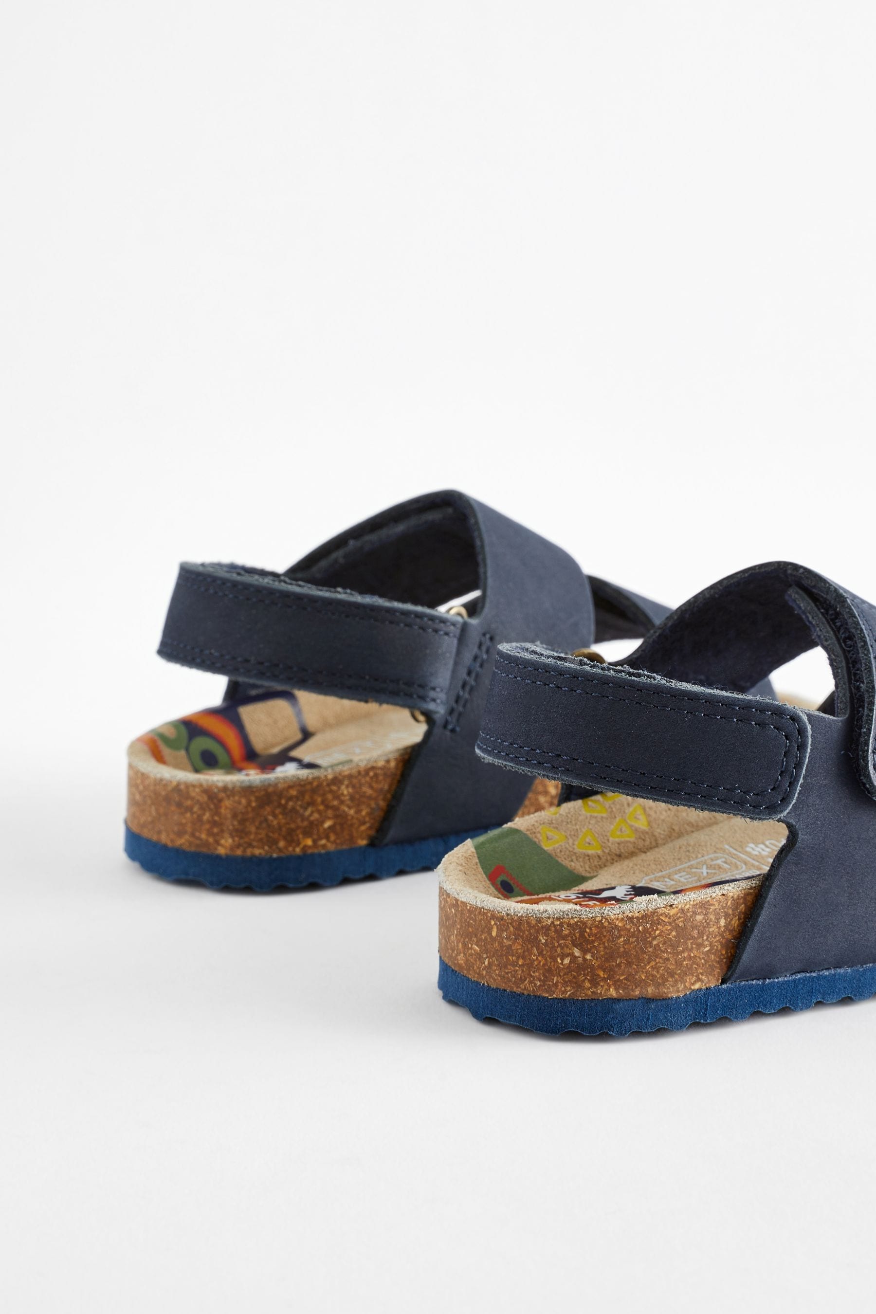 Navy Wide Fit (G) Leather Touch Fastening Corkbed Sandals