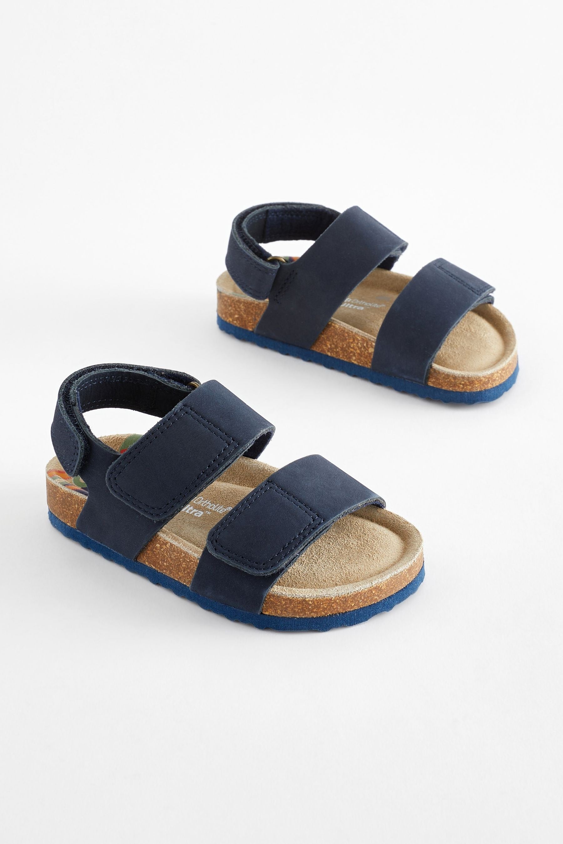 Navy Leather Touch Fastening Corkbed Sandals